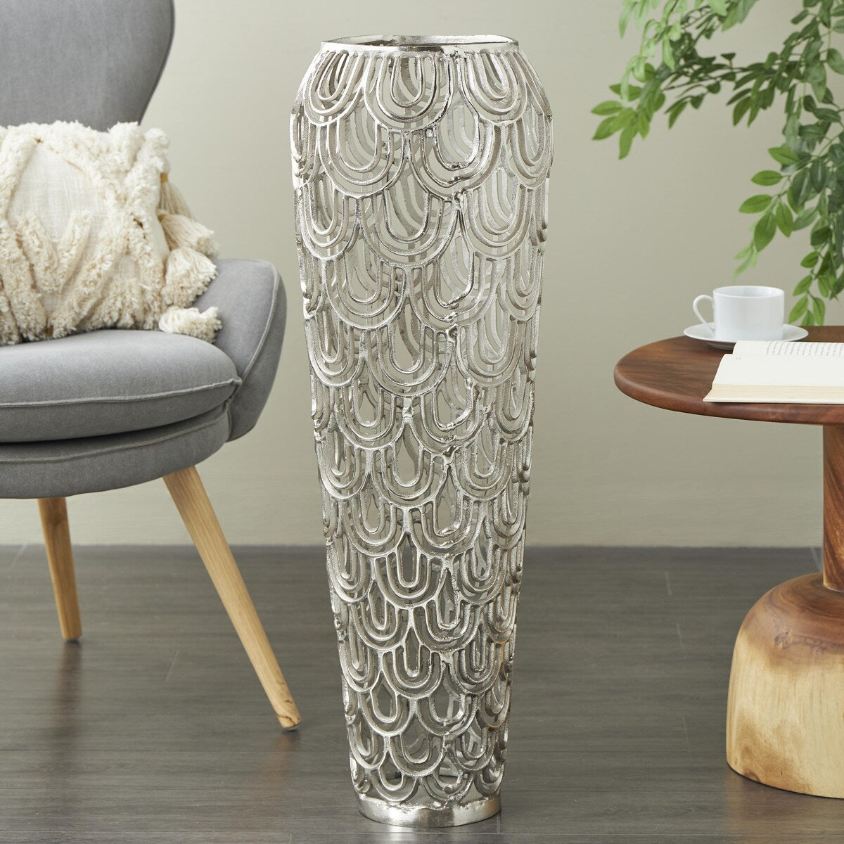 Aluminum Metal Geometric Tall Art Deco Inspired Arched Decorative Vase - Gold or Silver - Roche River Decor