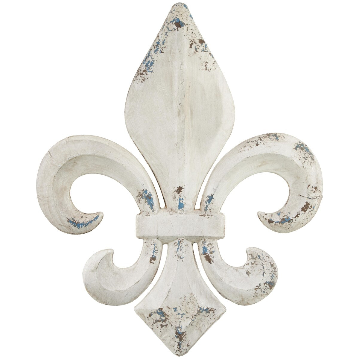 Metal Fleur De Lis Home Wall Decor with Blue and Brown Distressing - White - Roche River Decor