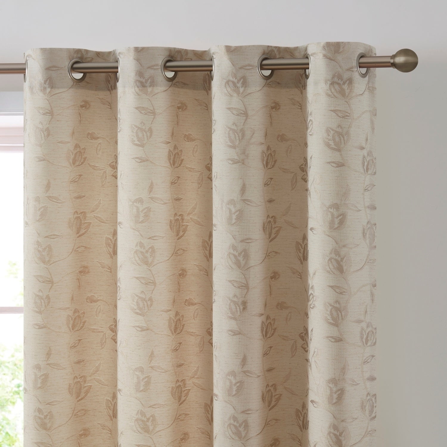 HLC.me Zoey Burlap Flax Linen Floral Jacquard Light Filtering Transparent WindowGrommet Curtain Panels, 2 Panels