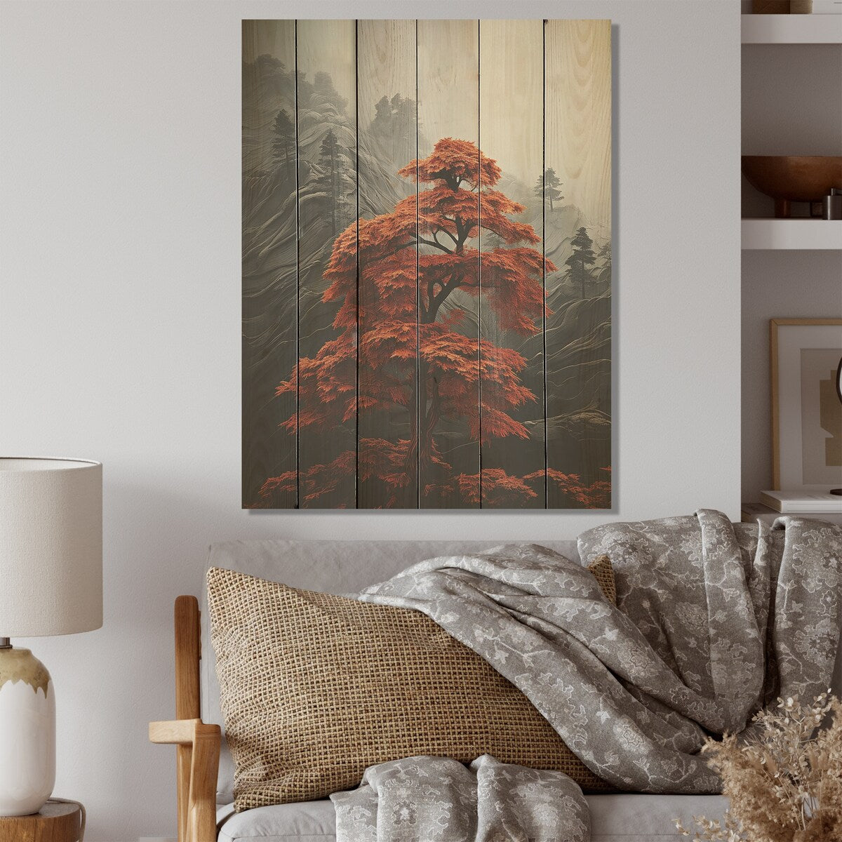 Designart Redwood Solitude In Monochrome Forest Tree Redwood Wood Wall Decor - Red Wood Panel On Natural Pine Wood