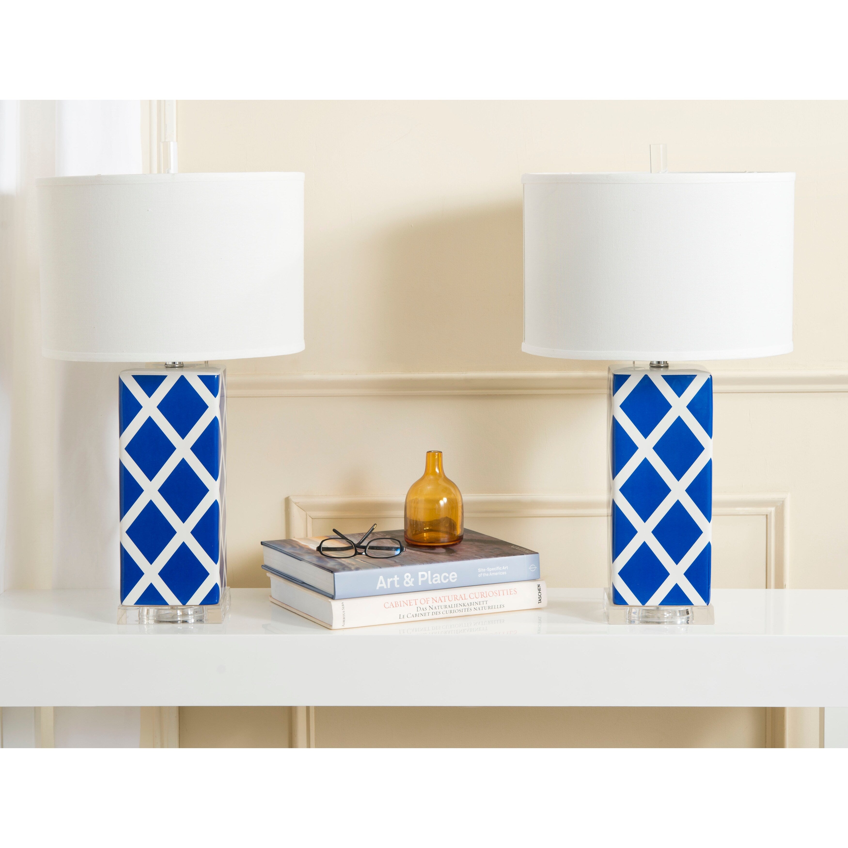 SAFAVIEH Lighting Cami 27-inch Navy Garden Lattice Table Lamp (Set of 2) - 15x15x27 - 15Wx15Dx27H