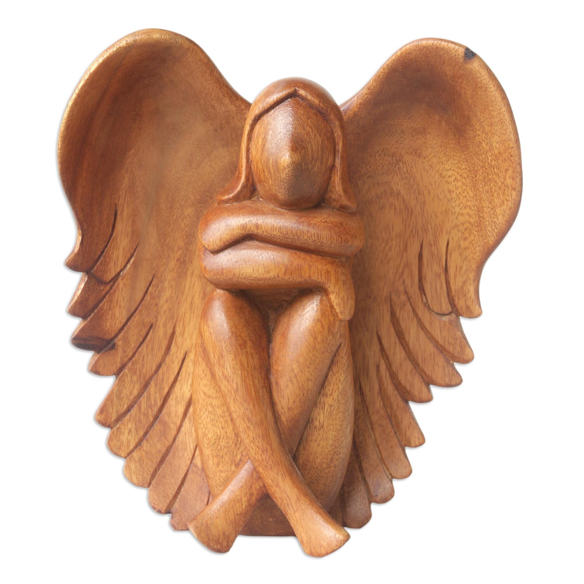 Novica Handmade Dreamy Angel Wood Sculpture