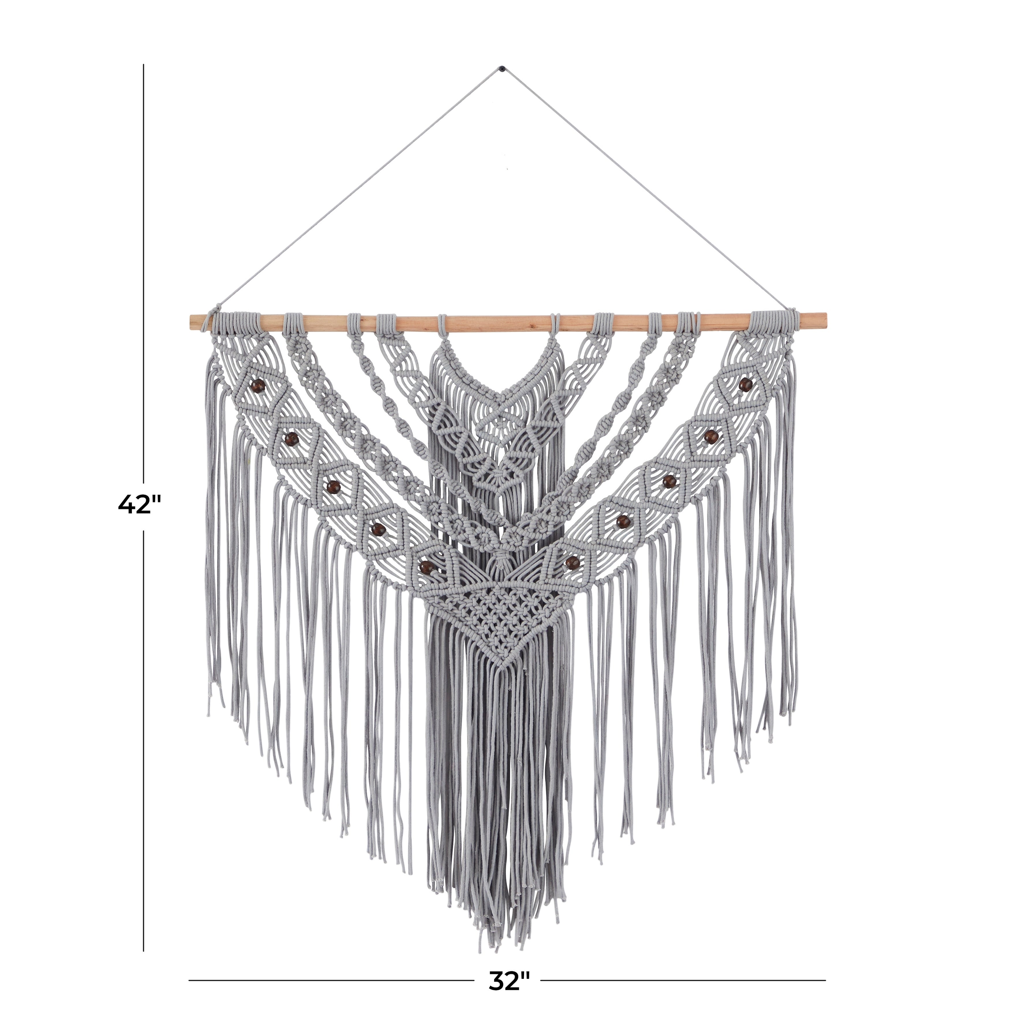 Cotton Handmade Intricately Weaved Macrame Wall Decor with Beaded Fringe Tassels - Gray or Cream