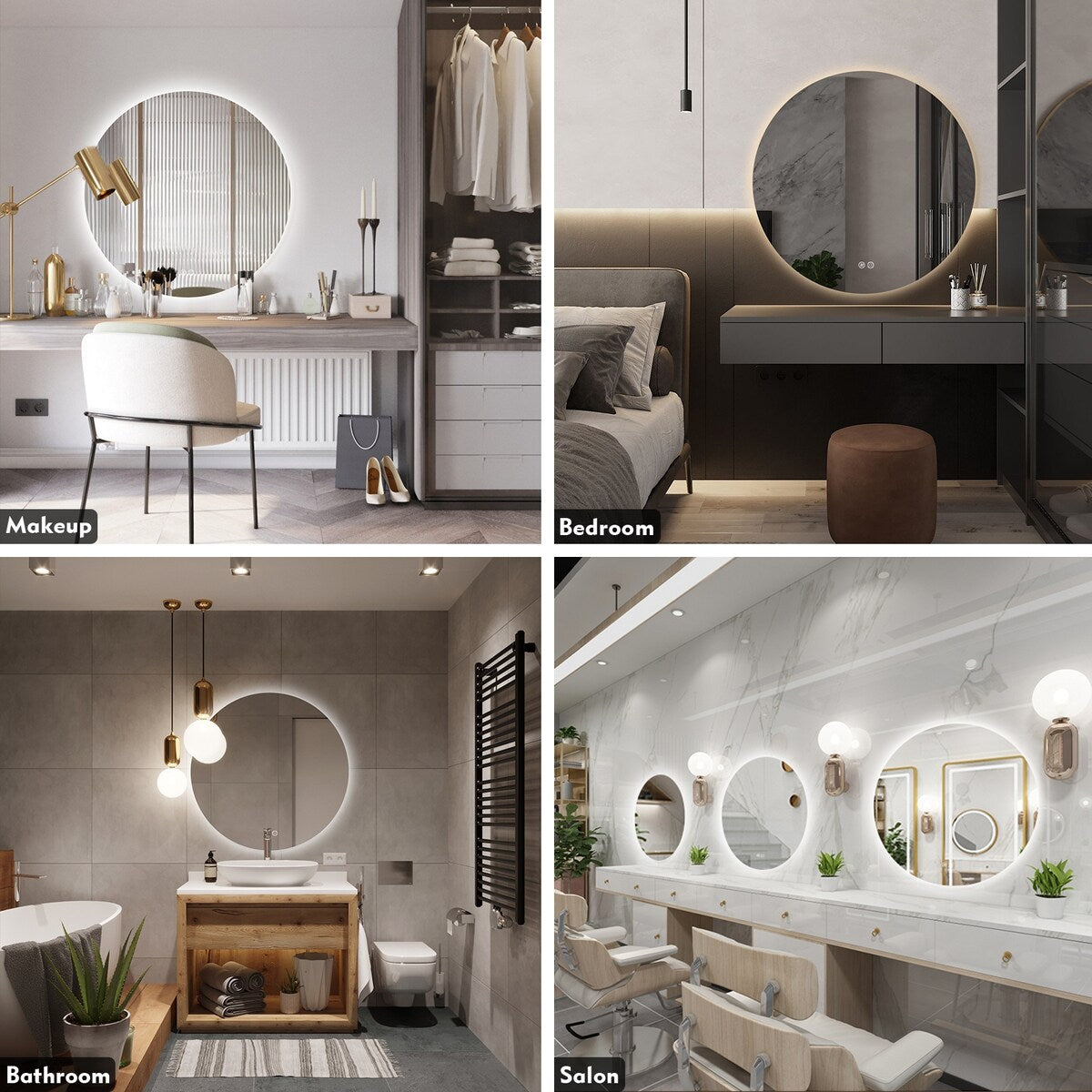 Round Frameless Super Bright LED Backlited Wall Bathroom Vanity Mirror