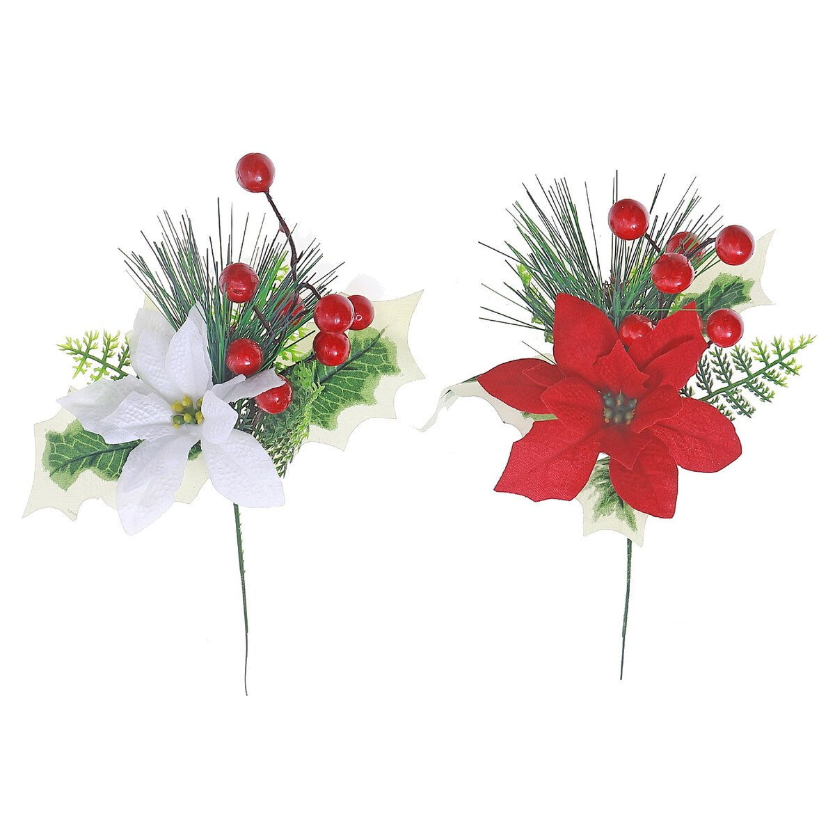 Poinsettia And Berry Pick - Set of 12 - Multi