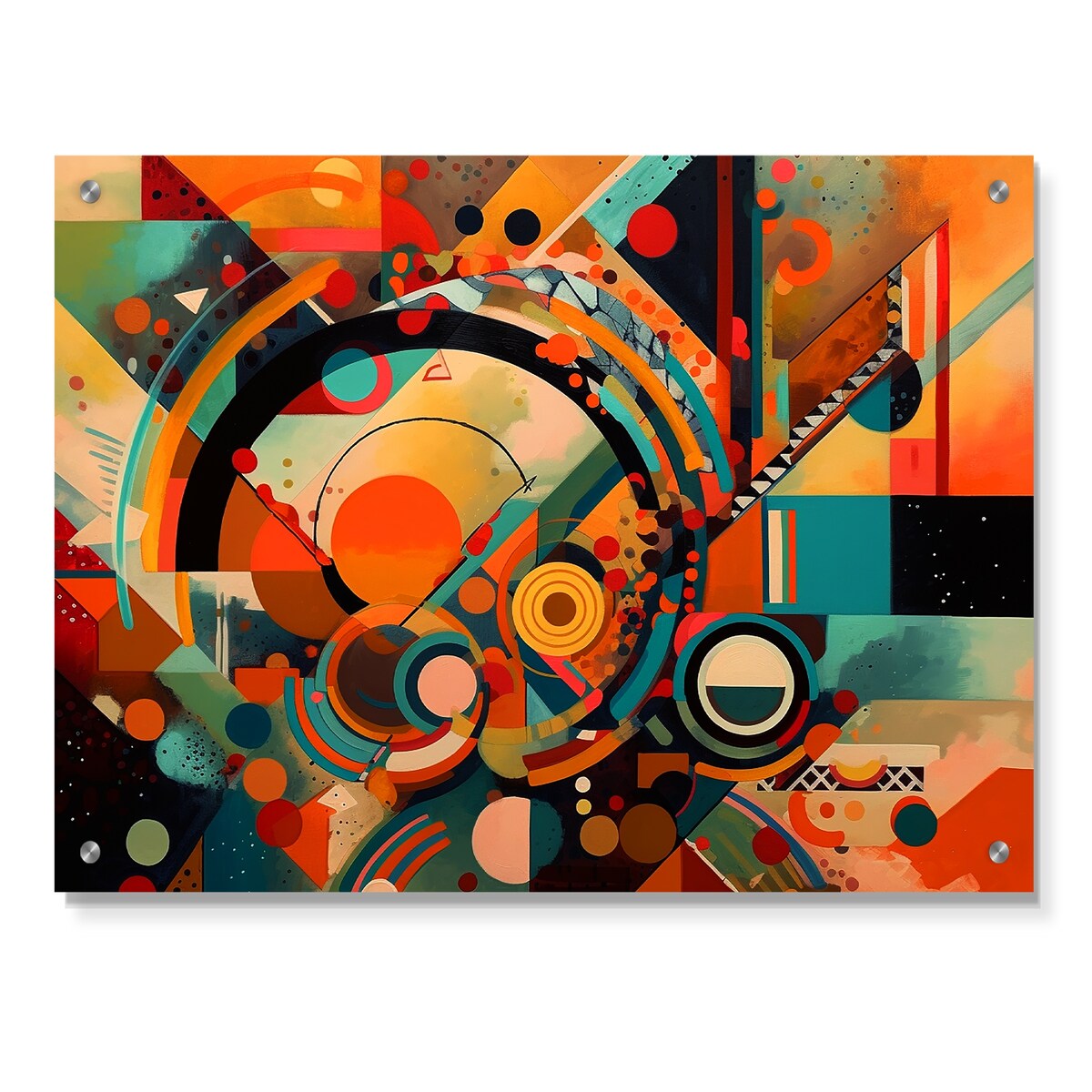 Designart Orange And Blue Geometric Vibrations I Abstract Geometric Orange - Modern Acrylic Wall Art For Dinning Room