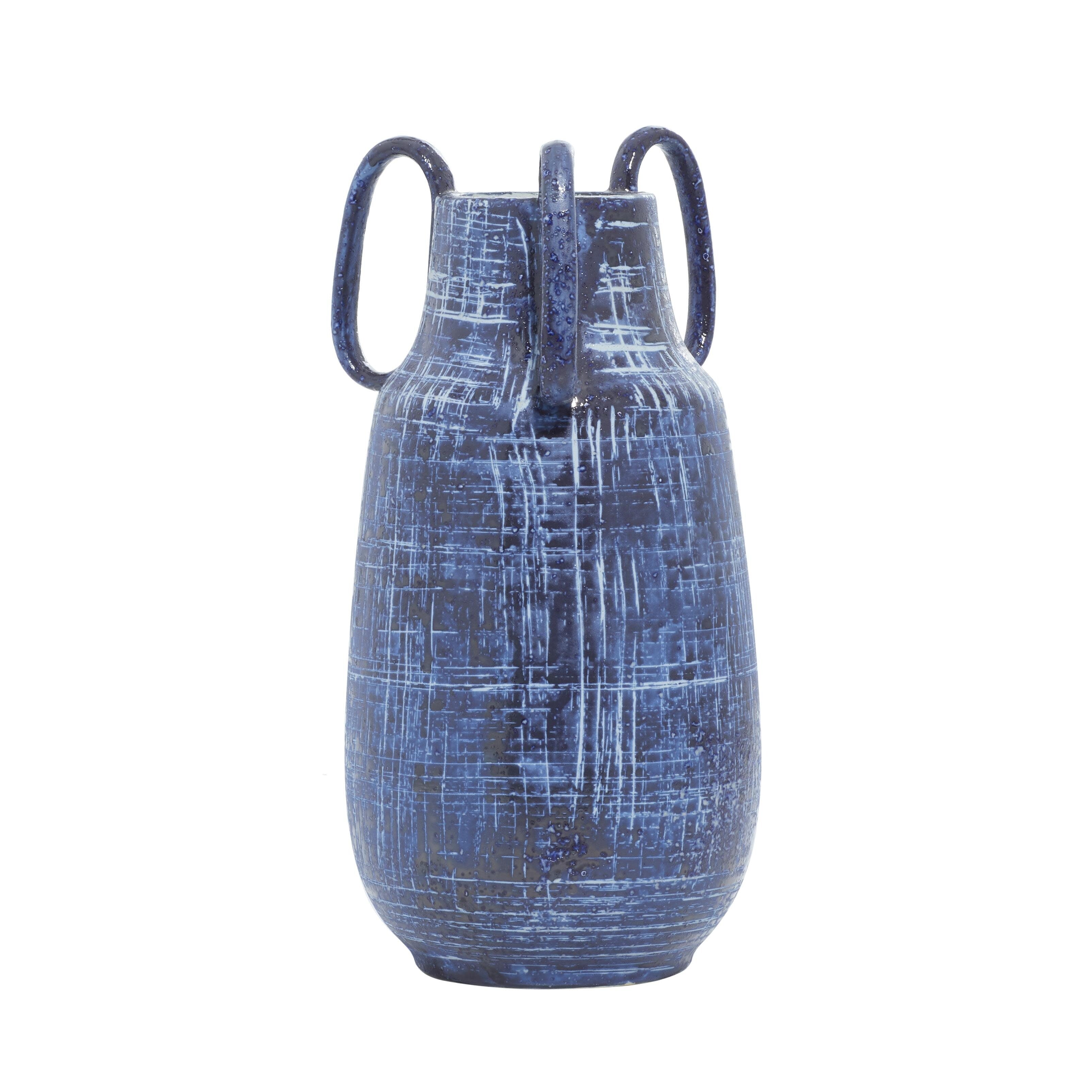 Ceramic Decorative Vase with Handles - Blue - Roche River Decor