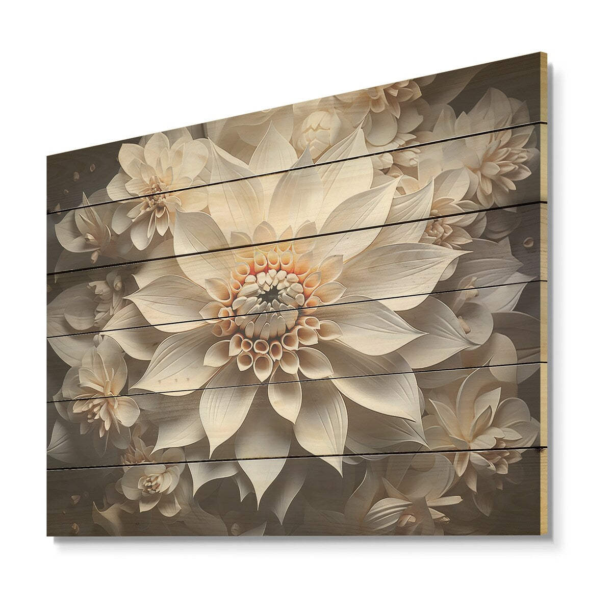 Designart Minimalism White Dahlia I Dahlia Wood Wall Decor - Traditional Black Wood Panel On Natural Pine Wood