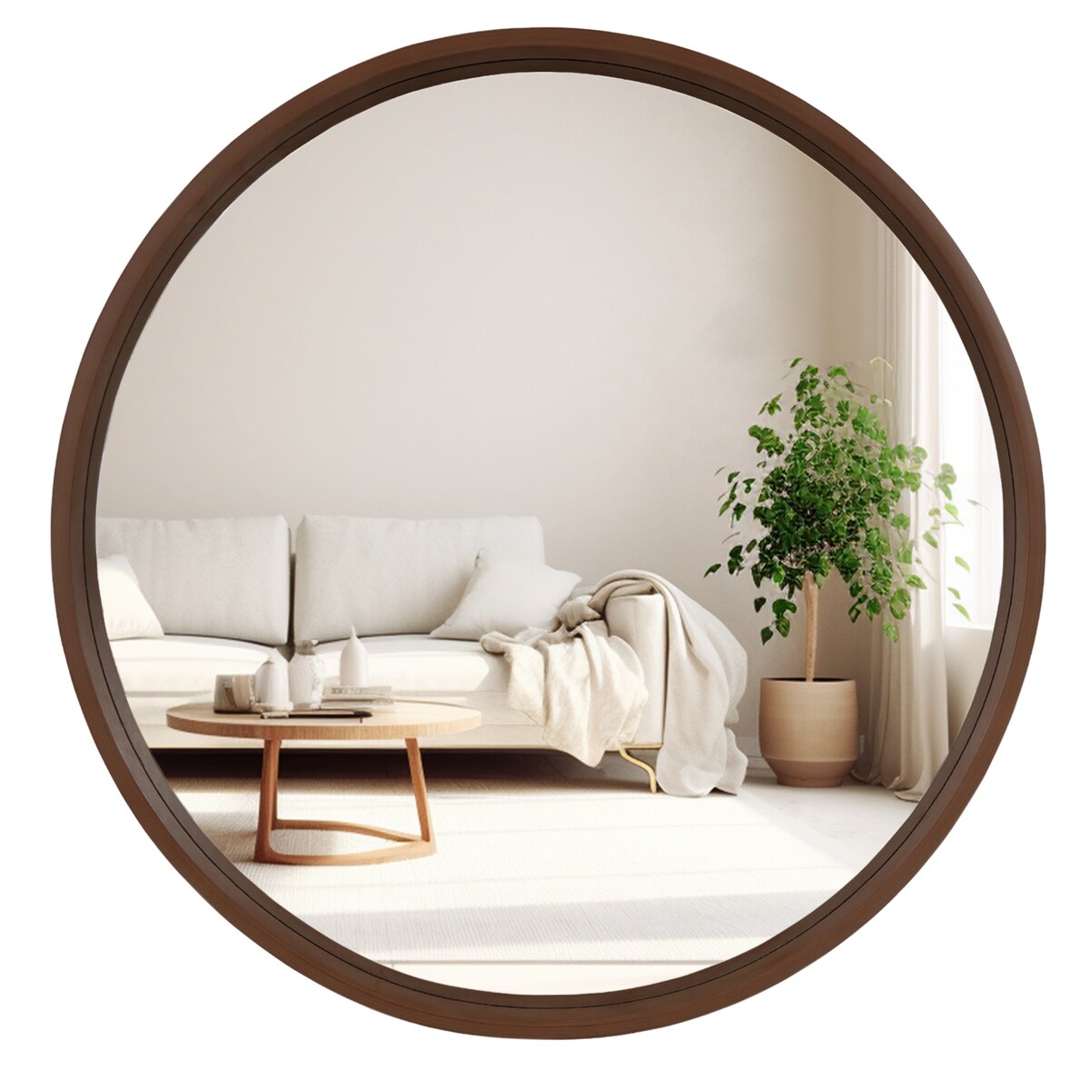 Classic Wooden Frame Farmhouse Round Wall Mirror