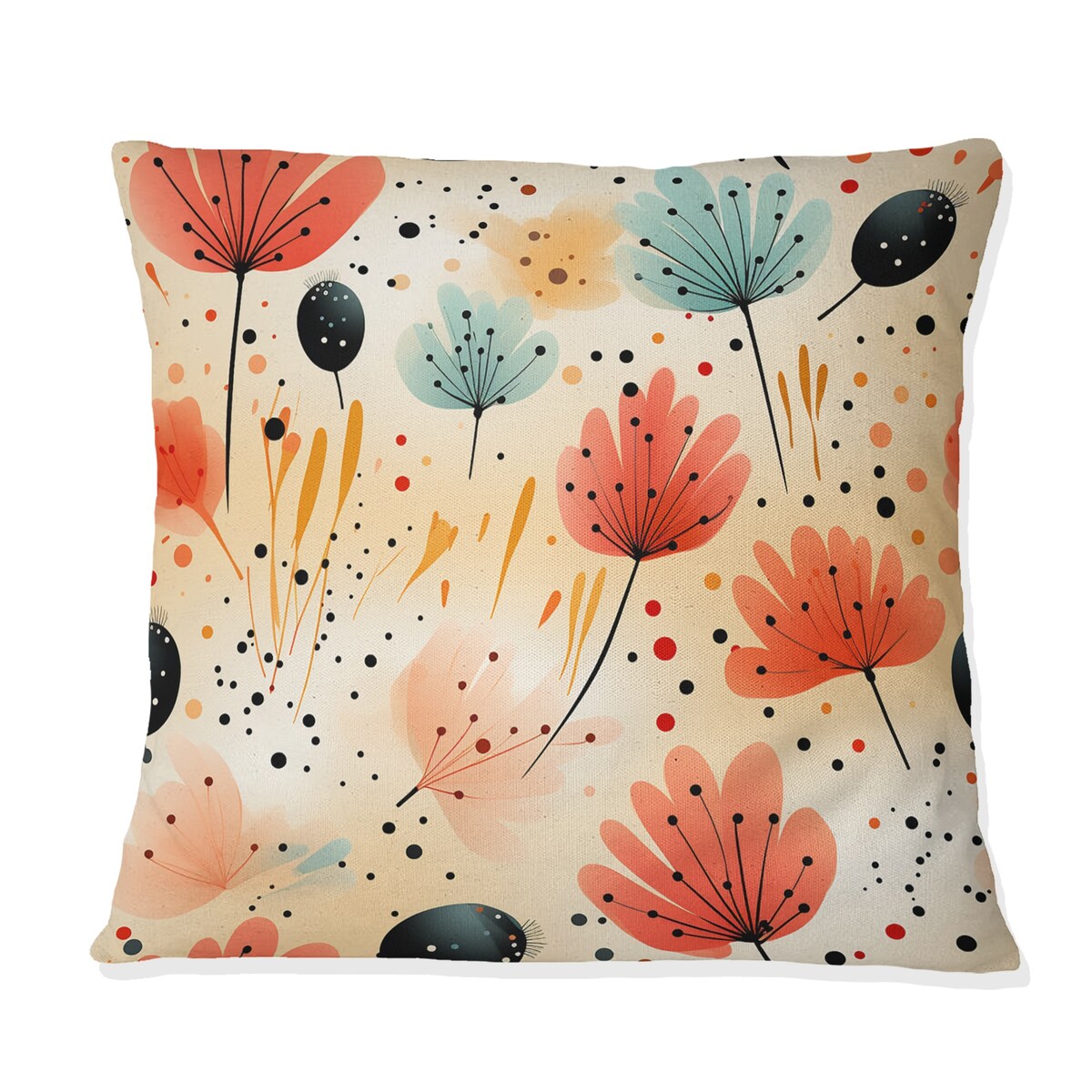 Designart Sunset Ladybug Flowers  Botanical Printed Throw Pillow