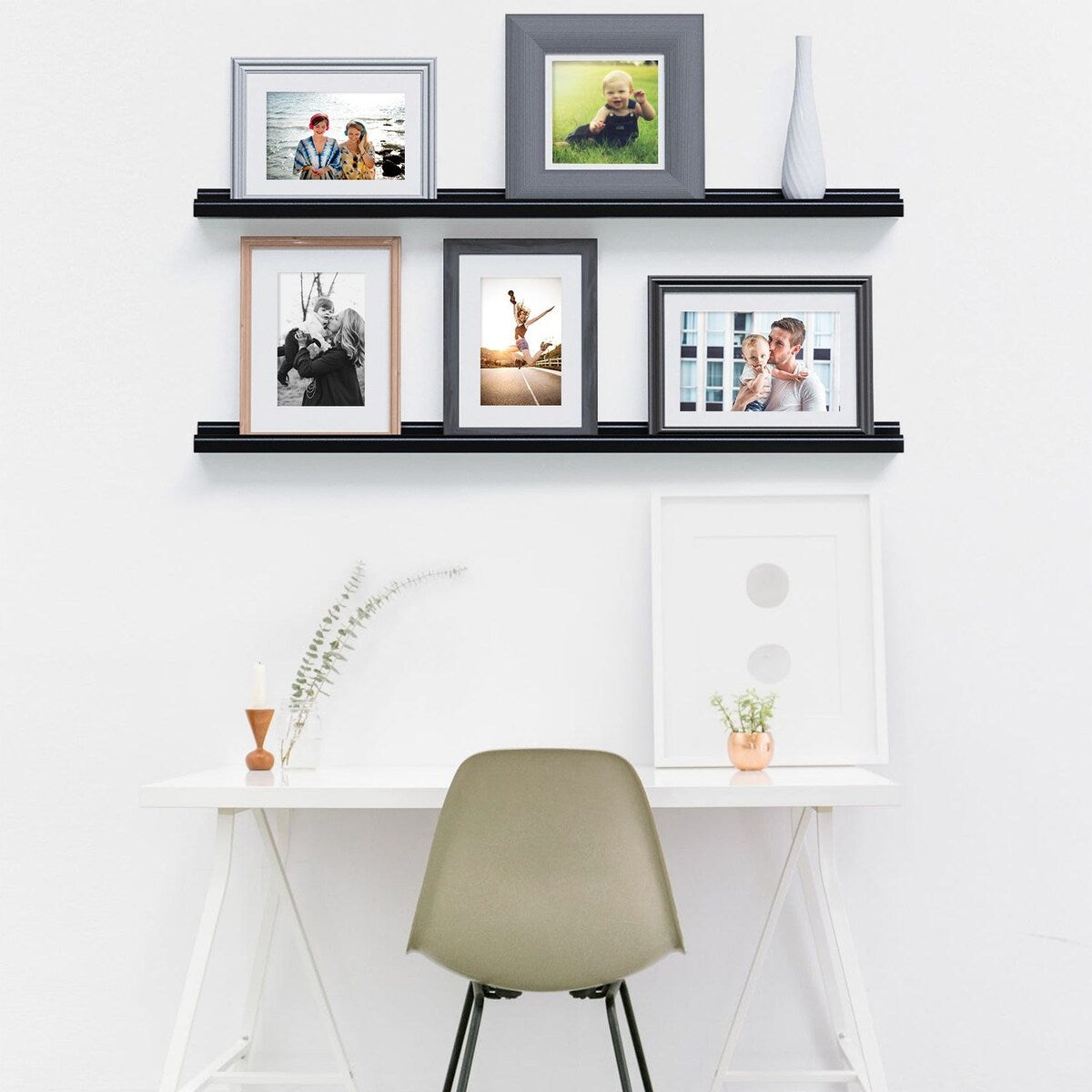 Wallniture Boston 46 Inch Picture Ledge, Black Floating Shelf for Photo Storage