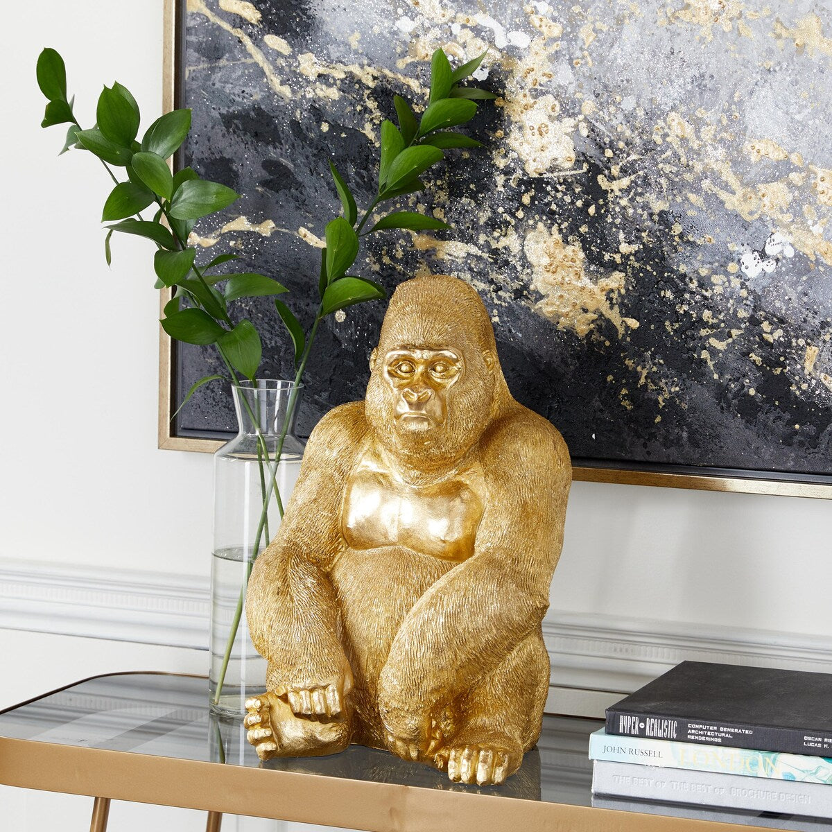 Polystone Gorilla Decorative Sculpture - Gold - Roche River Decor