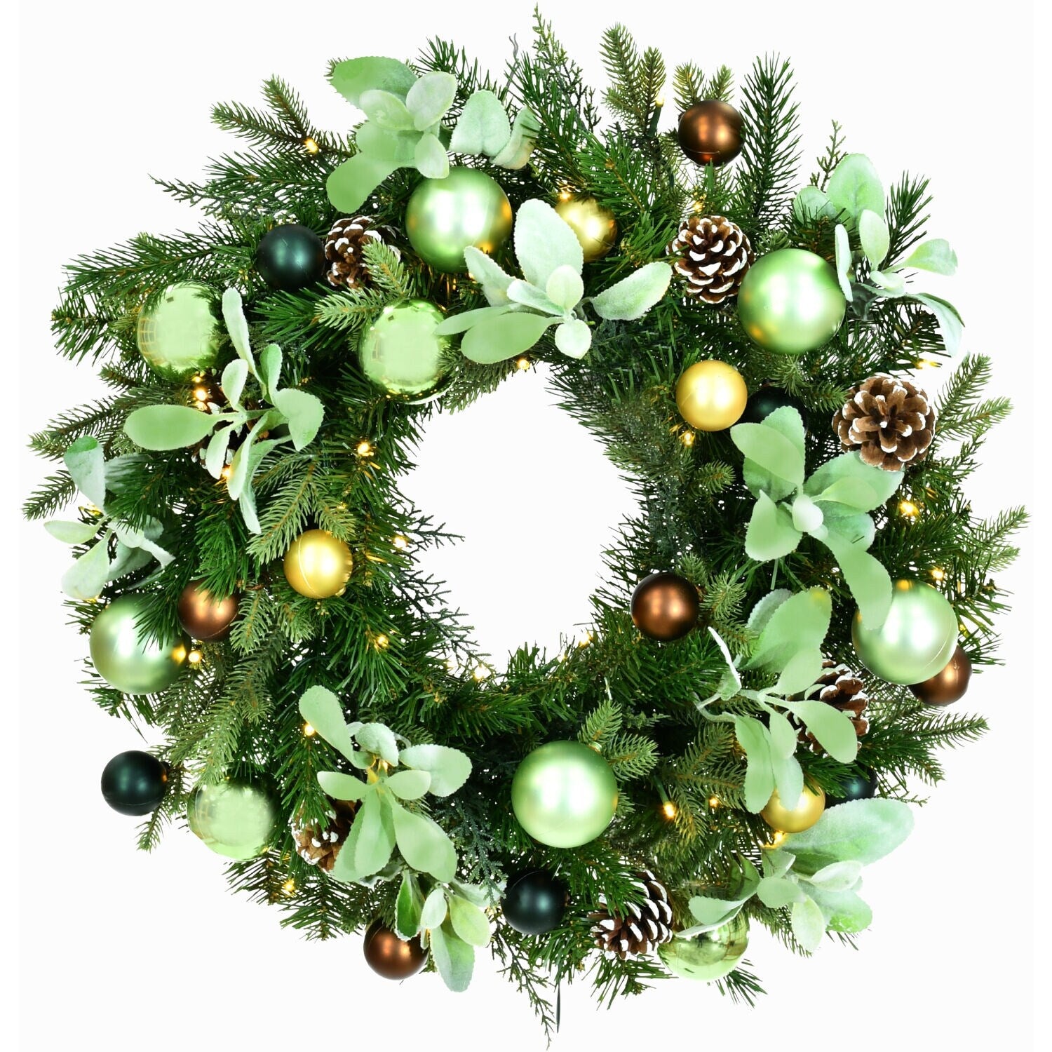 Fraser Hill Farm 24-In. Prelit Wreath with Pinecones and Metal Ornaments - Multi - 24 in.