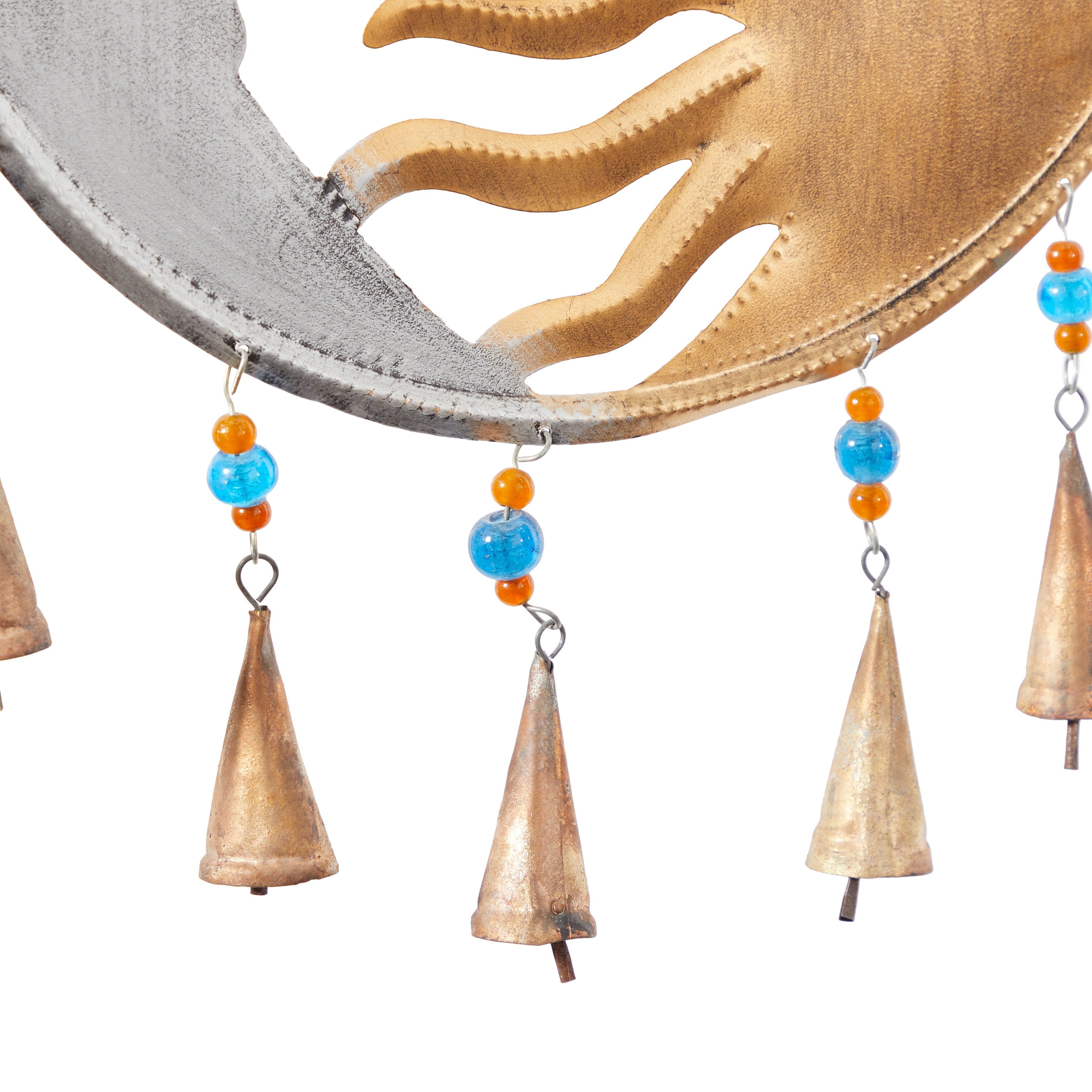 Gold Metal Moon and Sun Windchime with Glass Beads and Cone Bells - 15 x 1 x 19