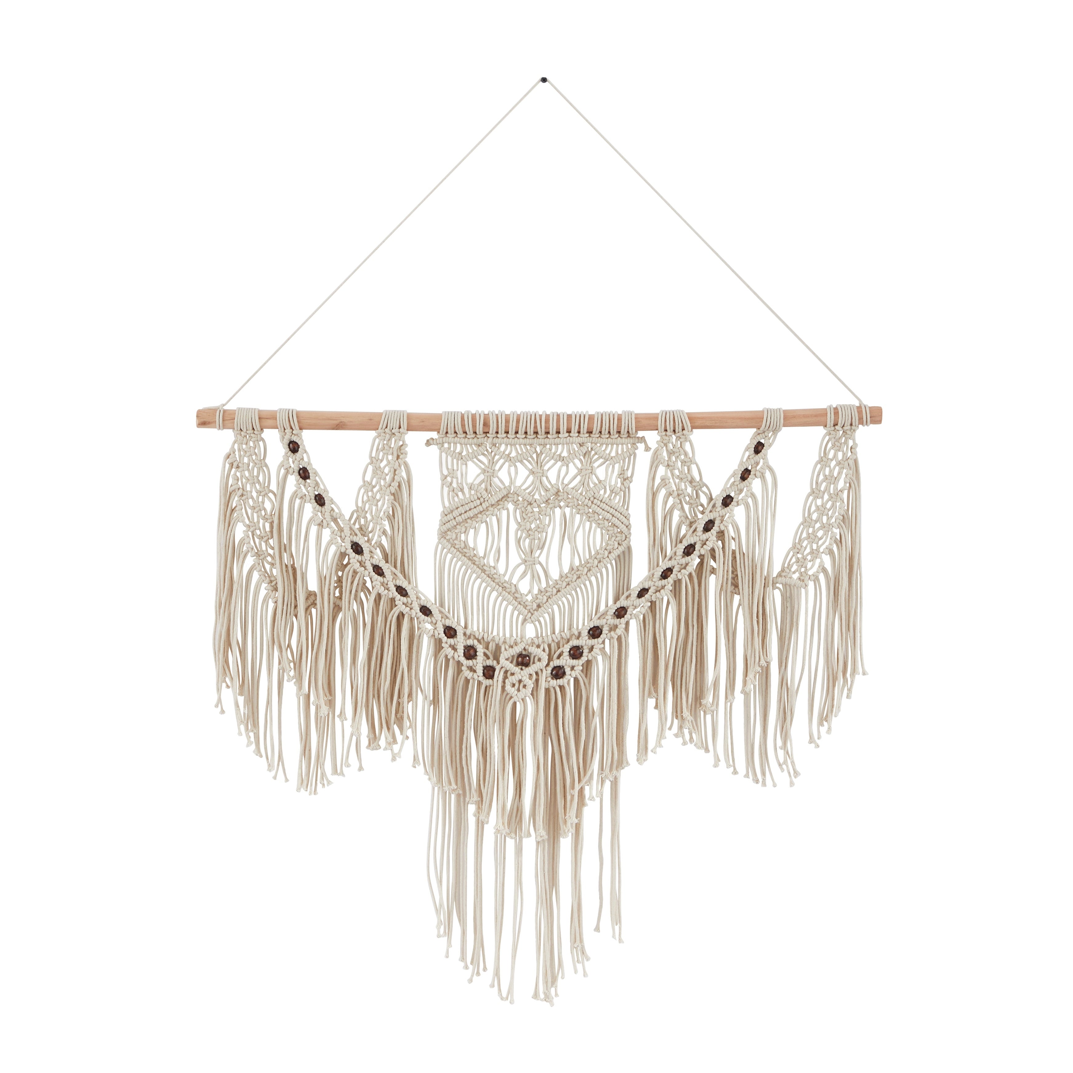 Cotton Handmade Intricately Weaved Macrame Wall Decor with Beaded Fringe Tassels - Gray or Cream