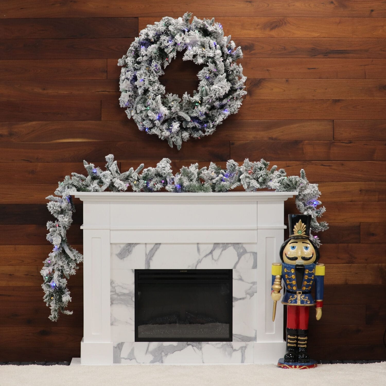 Christmas Time 24-In. White Pine Snowy Wreath with Dual Multicolor & Warm White LED Lights - Snow