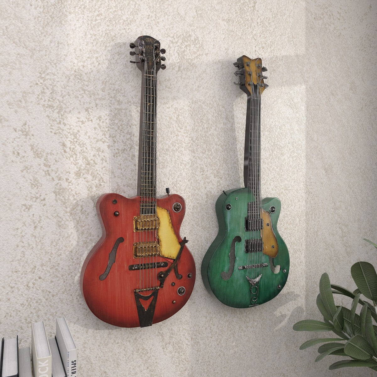 Metal Guitar Home Wall Decor - Set of 2 Multi Colored - Roche River Decor