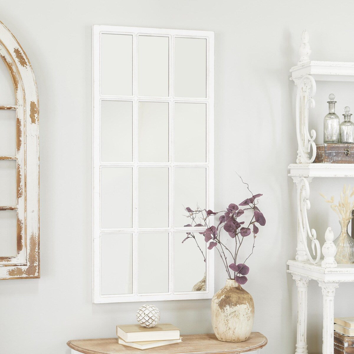 Wood Window Pane Inspired Room Wall Mirror - White - Roche River Decor