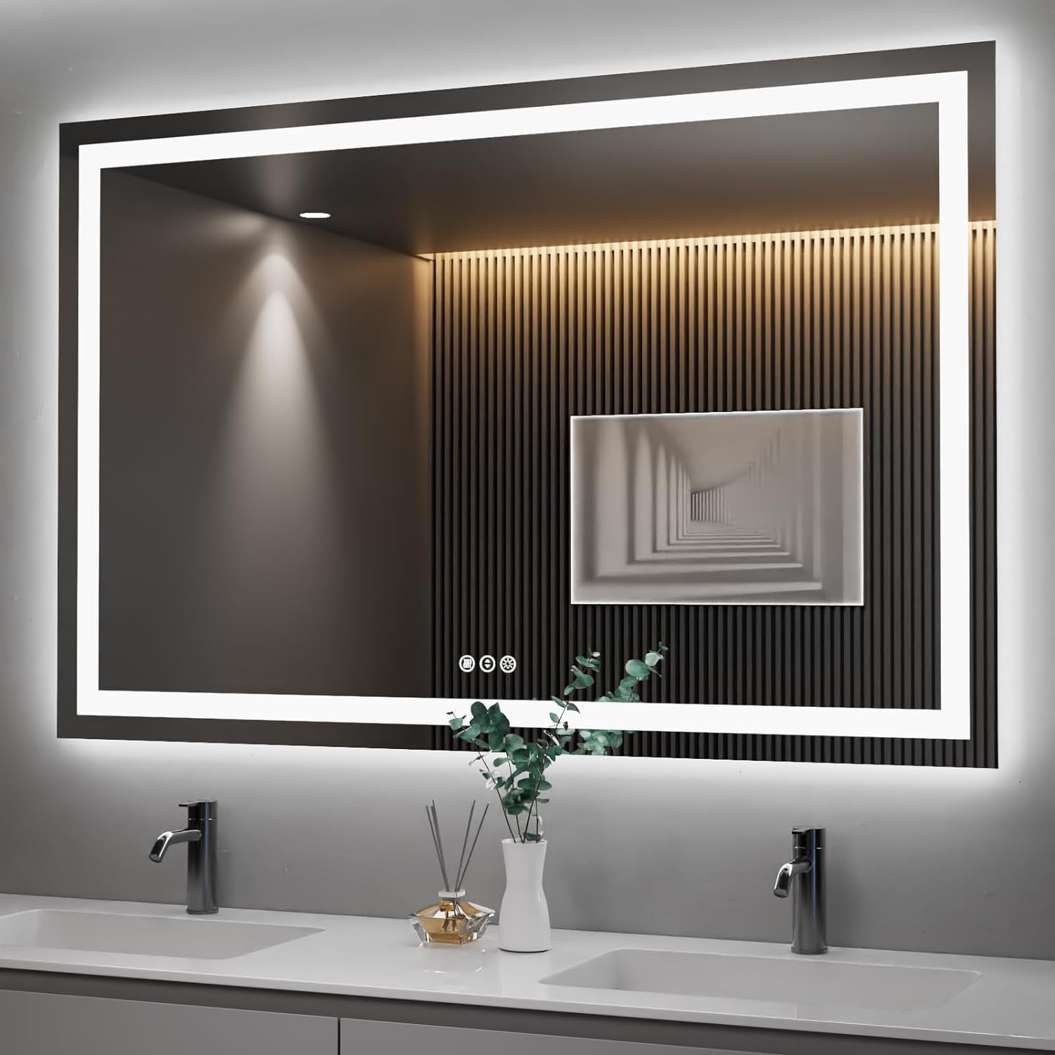 KIOTEE LED Mirror Lights Anti-Fog Frameless Bathroom Vanity Mirror in Tempered Glass