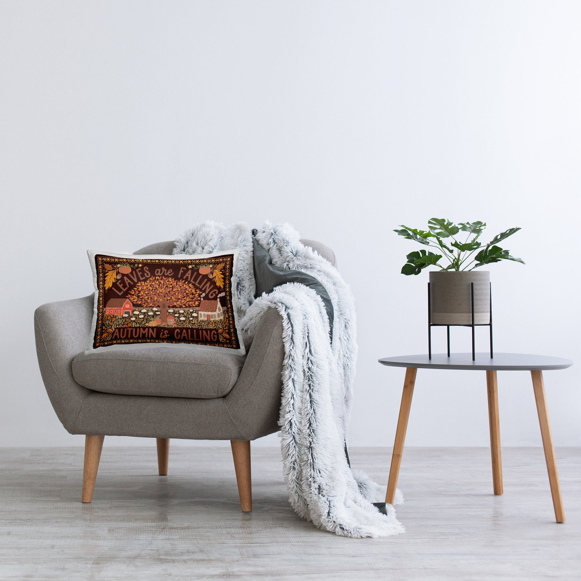 Stupell Leaves Falling on Brown Decorative Printed Throw Pillow Design by Laura Marshall