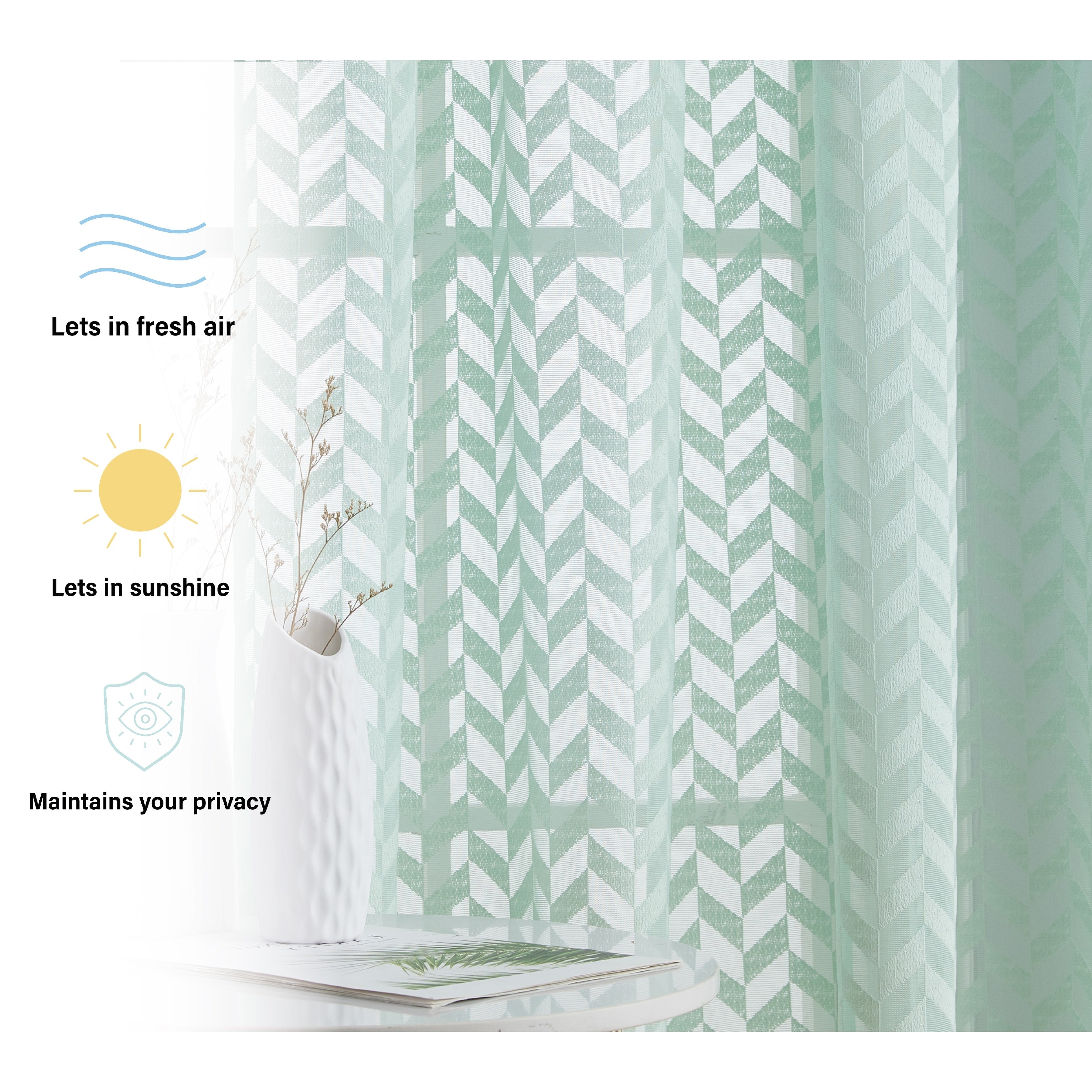 HLC.me Herringbone Lace Thick Semi Sheer Premium Grommet Top Window Curtain Panels Kids Room & Bedroom - Set of 2 Panels