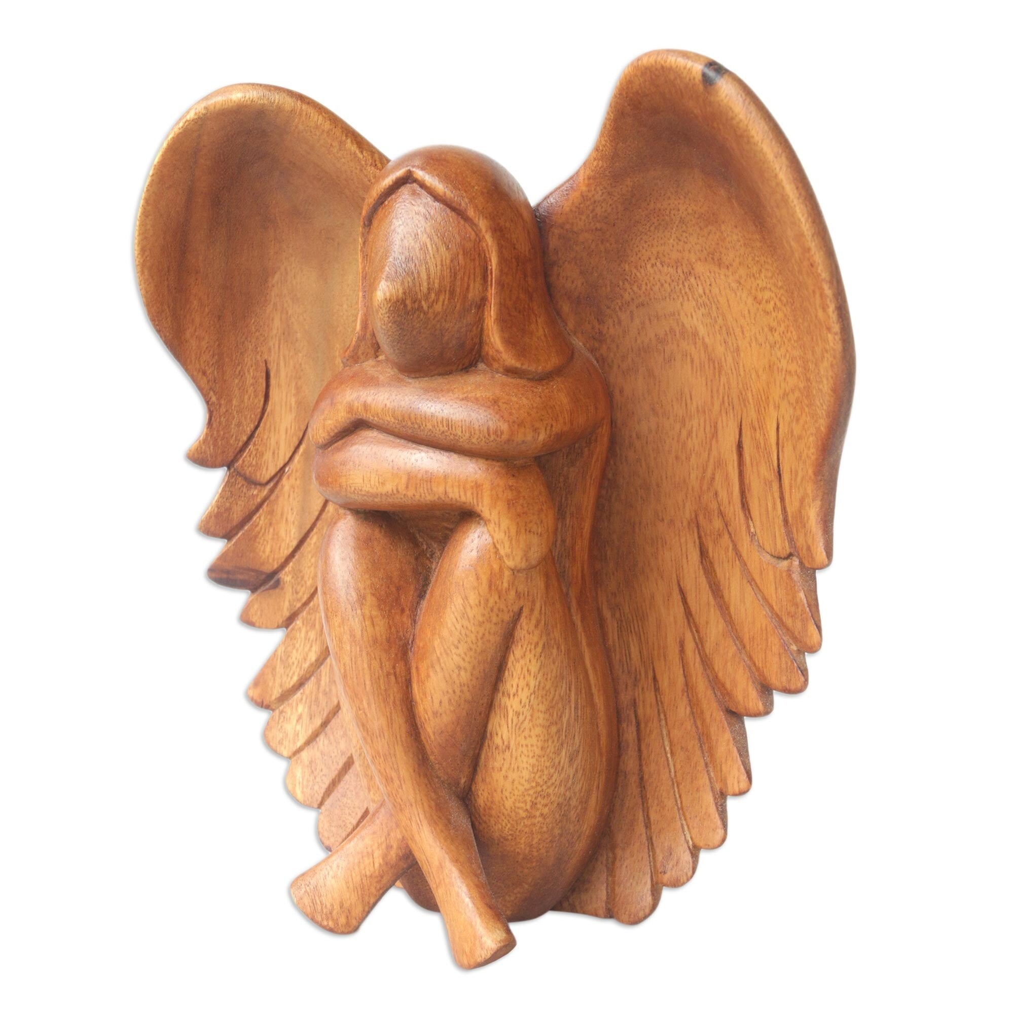 Novica Handmade Dreamy Angel Wood Sculpture