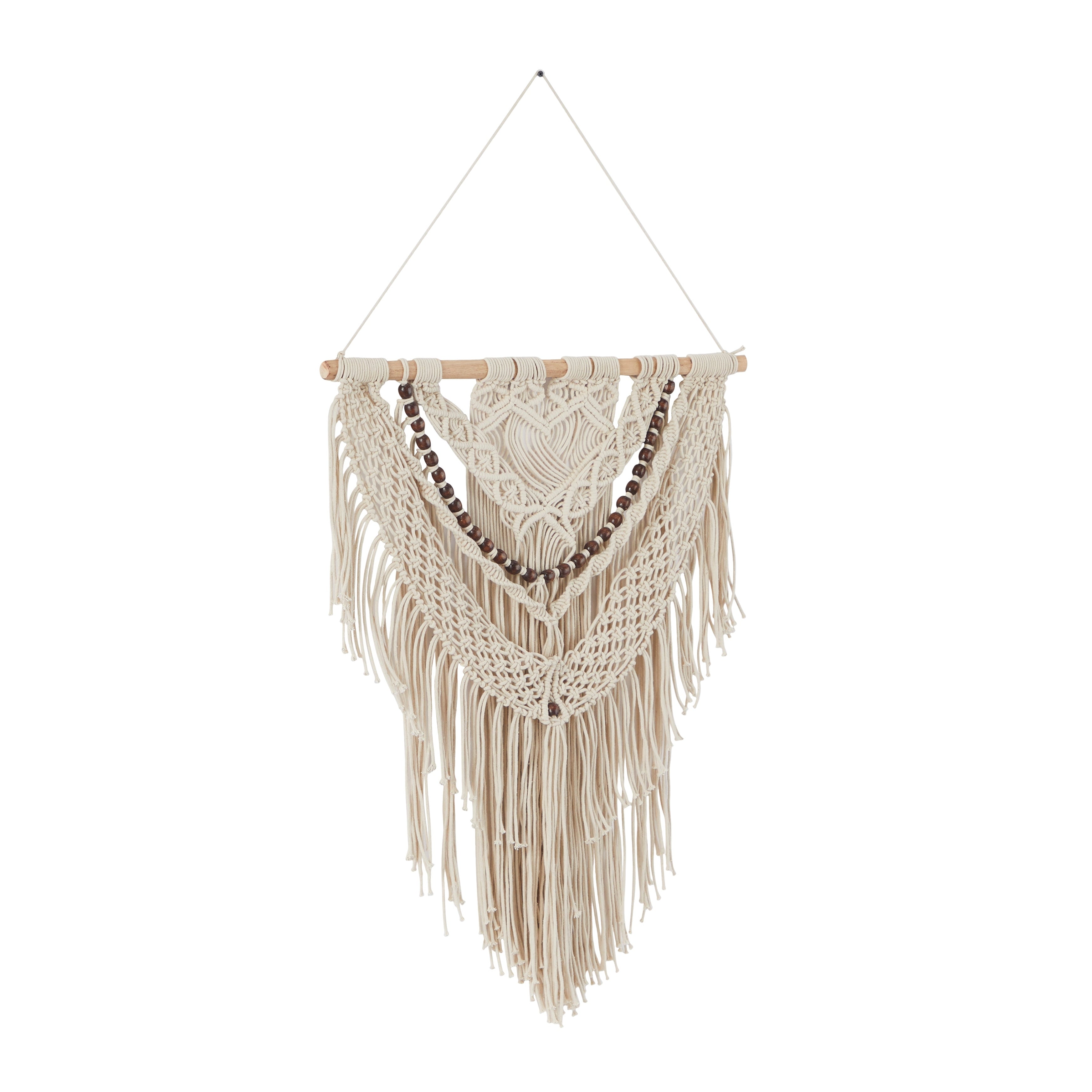 Cotton Handmade Intricately Weaved Macrame Wall Decor with Beaded Fringe Tassels - Gray or Cream