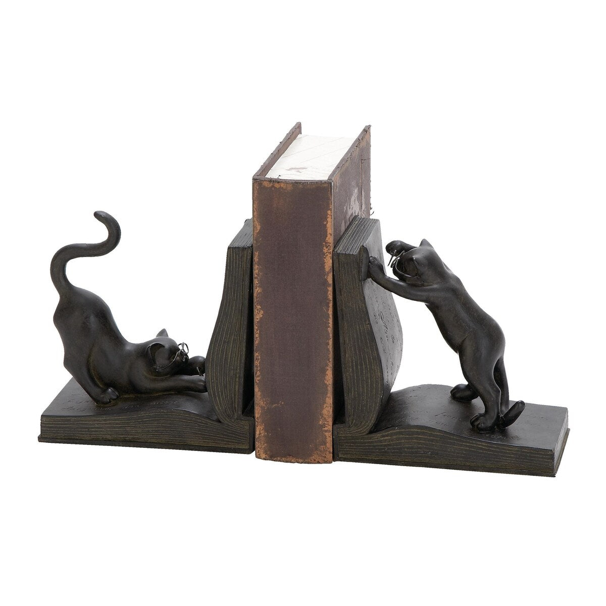 Polystone Cat Reading Decorative Bookends - Set of 2 Black - Roche River Decor