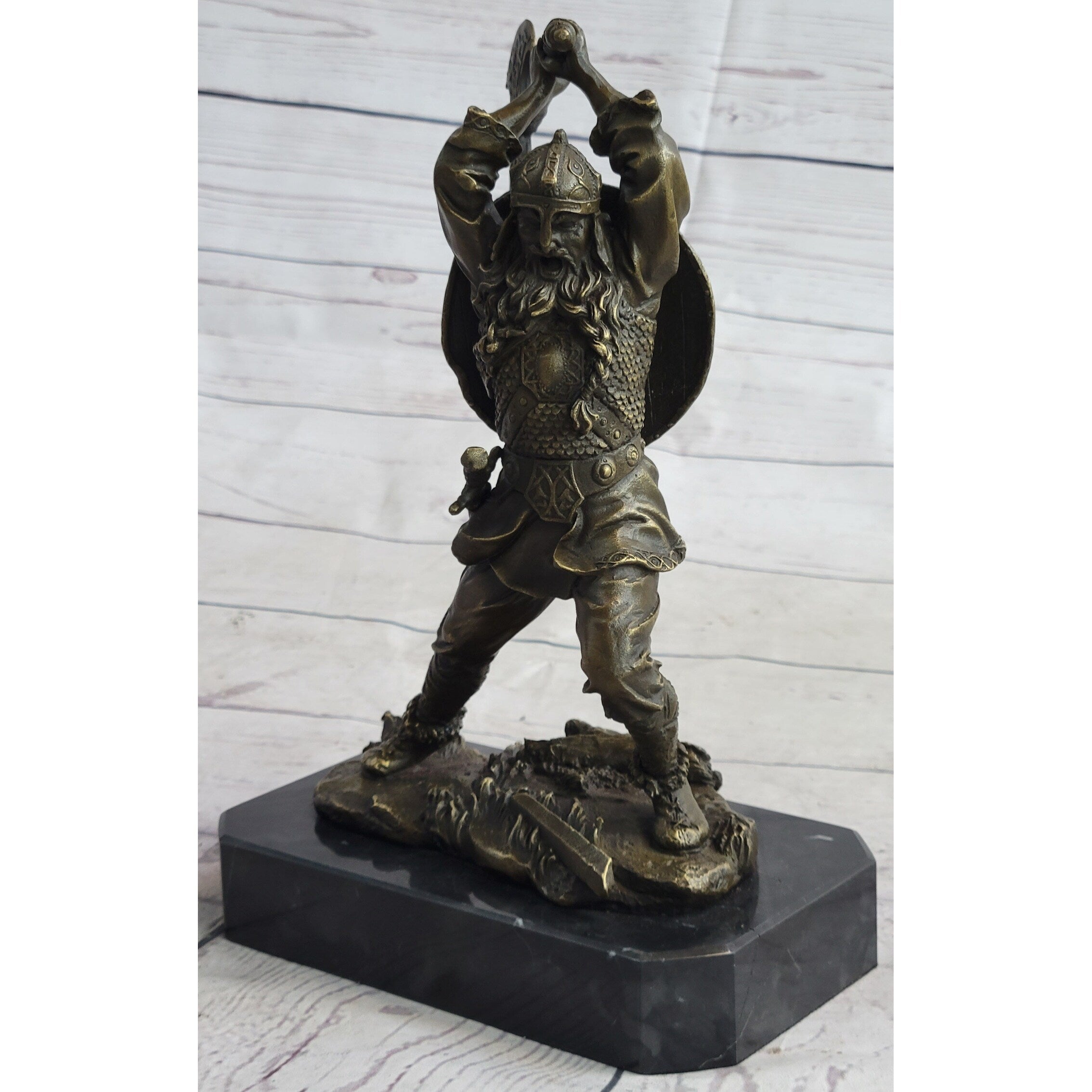 Nordic Viking Norse Warrior W/ Battle Axe Bronze Statue Sculpture Original Art 10 Inches X 7 Inches