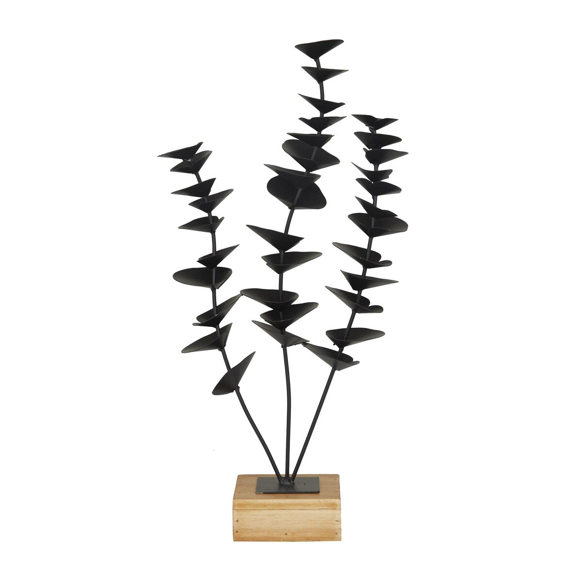 Metal Leaf Decorative Sculpture with Wood Base - Black - Roche River Decor