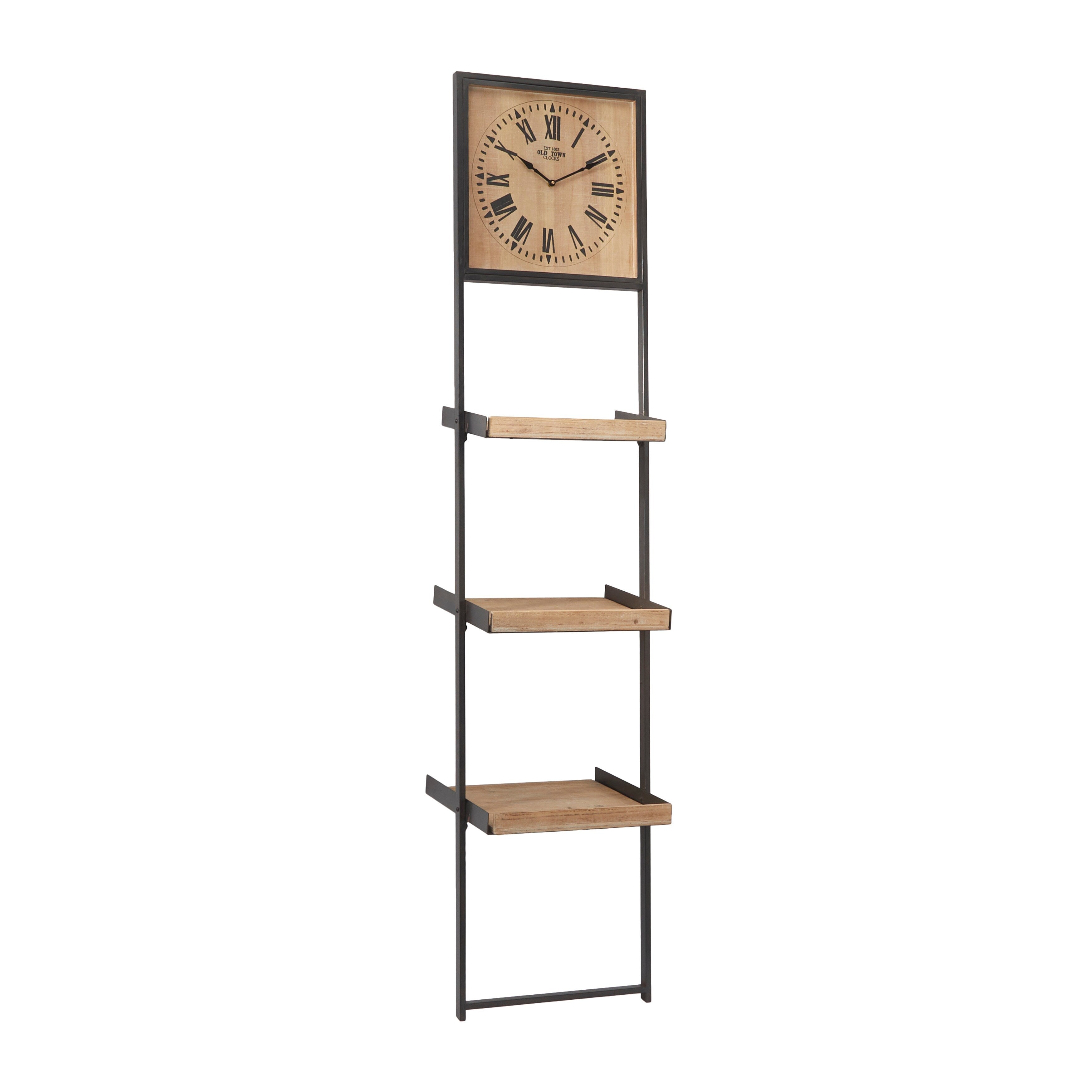 Brown Wood Traditional Silent Clock Wall Shelf