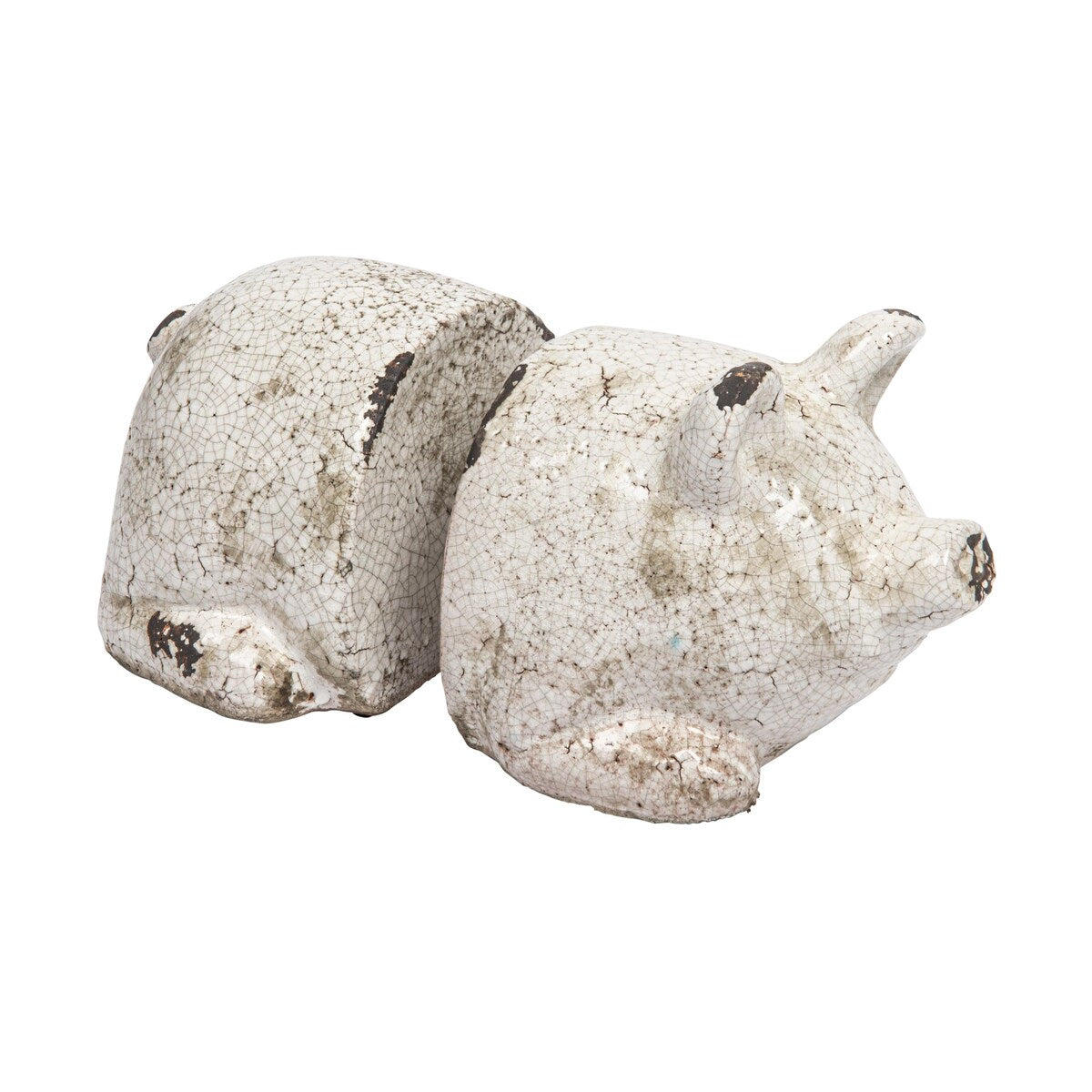 Distressed White Pig Shaped Terracotta Bookends