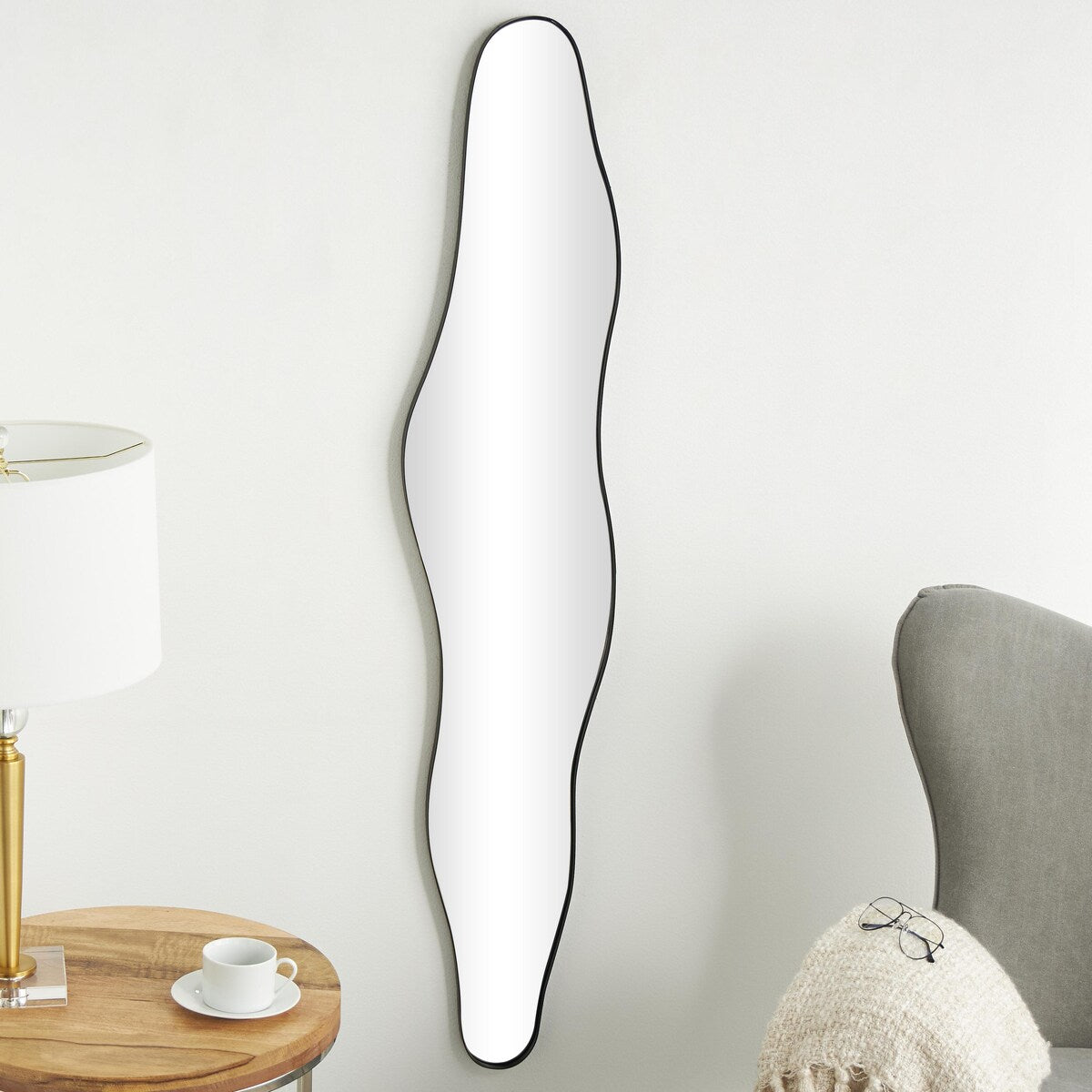 Metal Slim Abstract Wavy Room Wall Mirror - CosmoLiving by Cosmopolitan