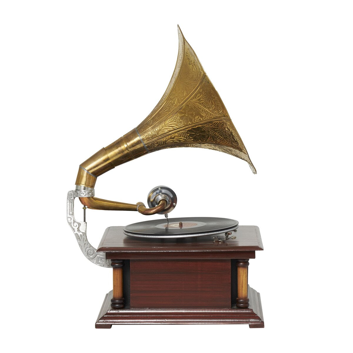 Wood Functional Gramophone with Record - Brown - Roche River Decor