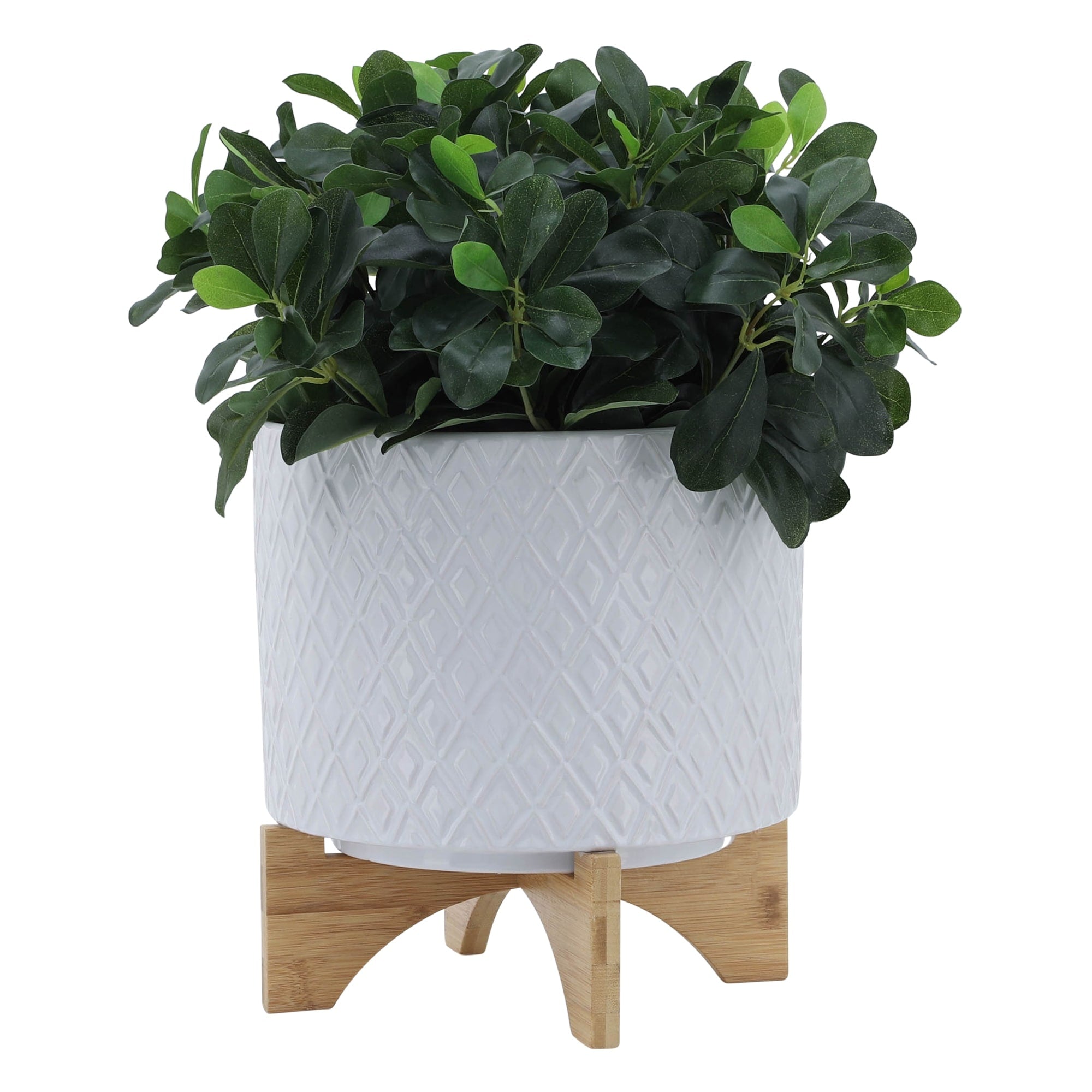 Sagebrook Home White Neutral Ceramic Planter Pot with Wood Stand