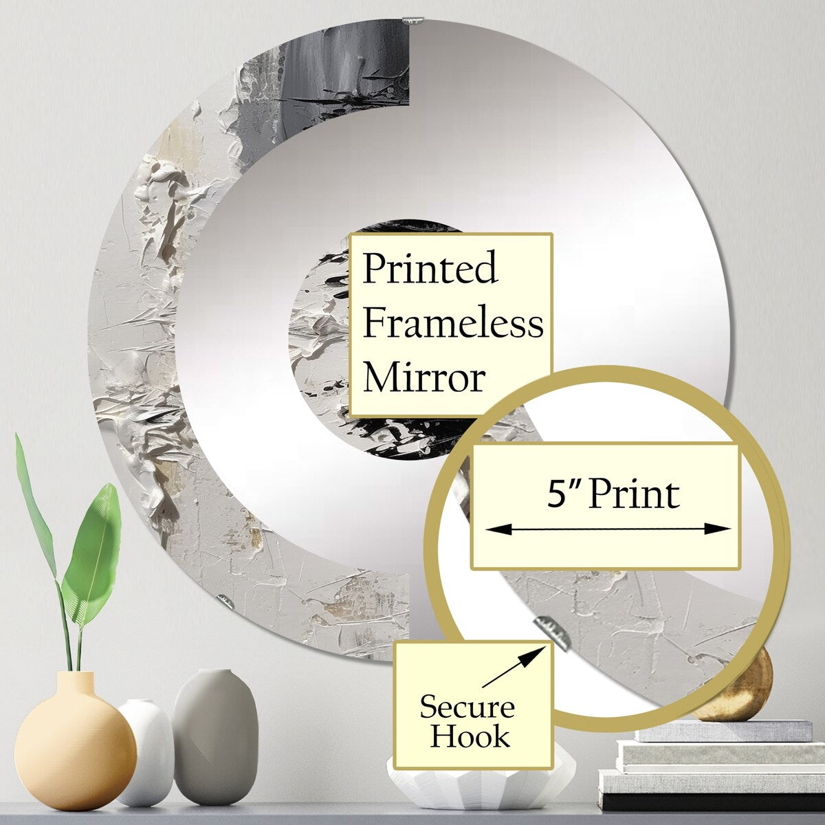 Designart White And Black Tranquility Unleashed II - Modern Abstract Marble Half Circle Wall Mirror