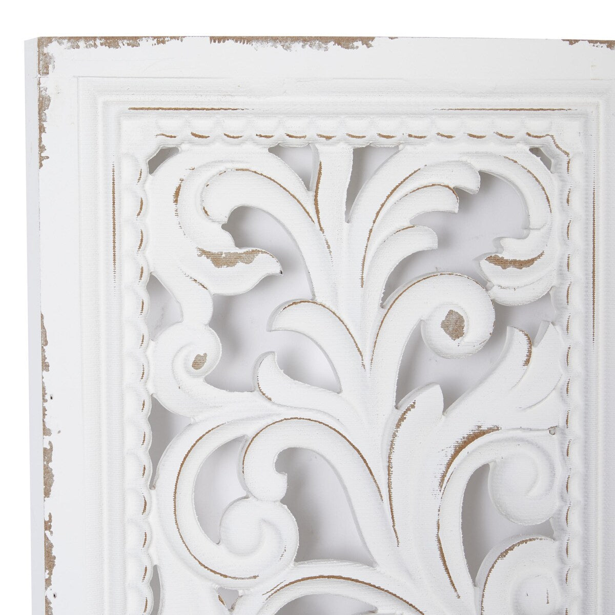 Wood Scroll Handmade Slim Distressed Carved Panel Home Wall Decor - Set of 2 White - Roche River Decor