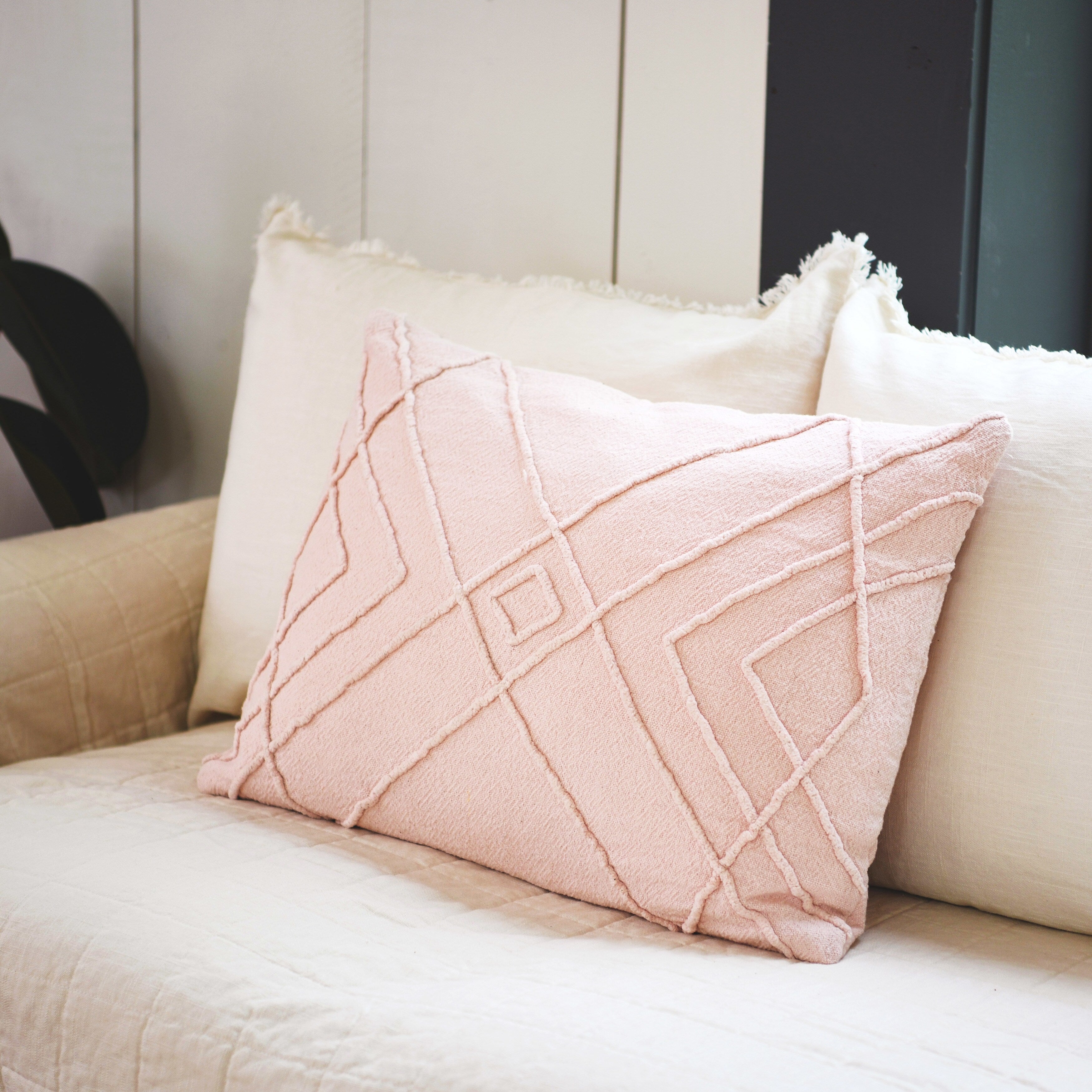 Embroidered Cotton Geometric Lumbar Pillow