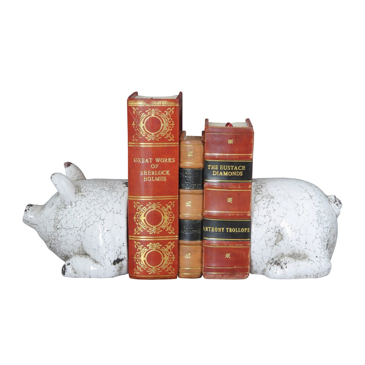 Distressed White Pig Shaped Terracotta Bookends