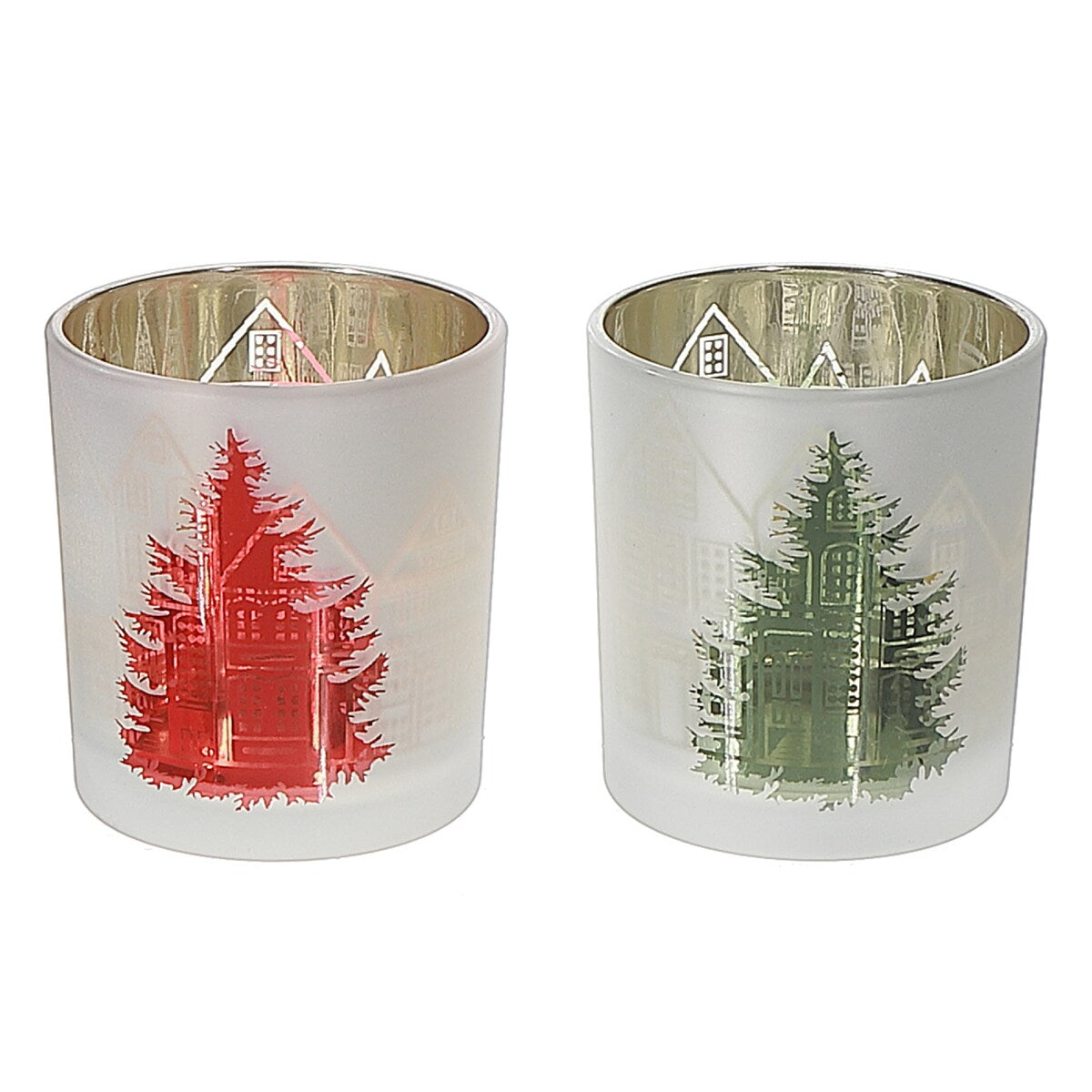 Glass Tealight Holders Tree - Set of 2 - Multi