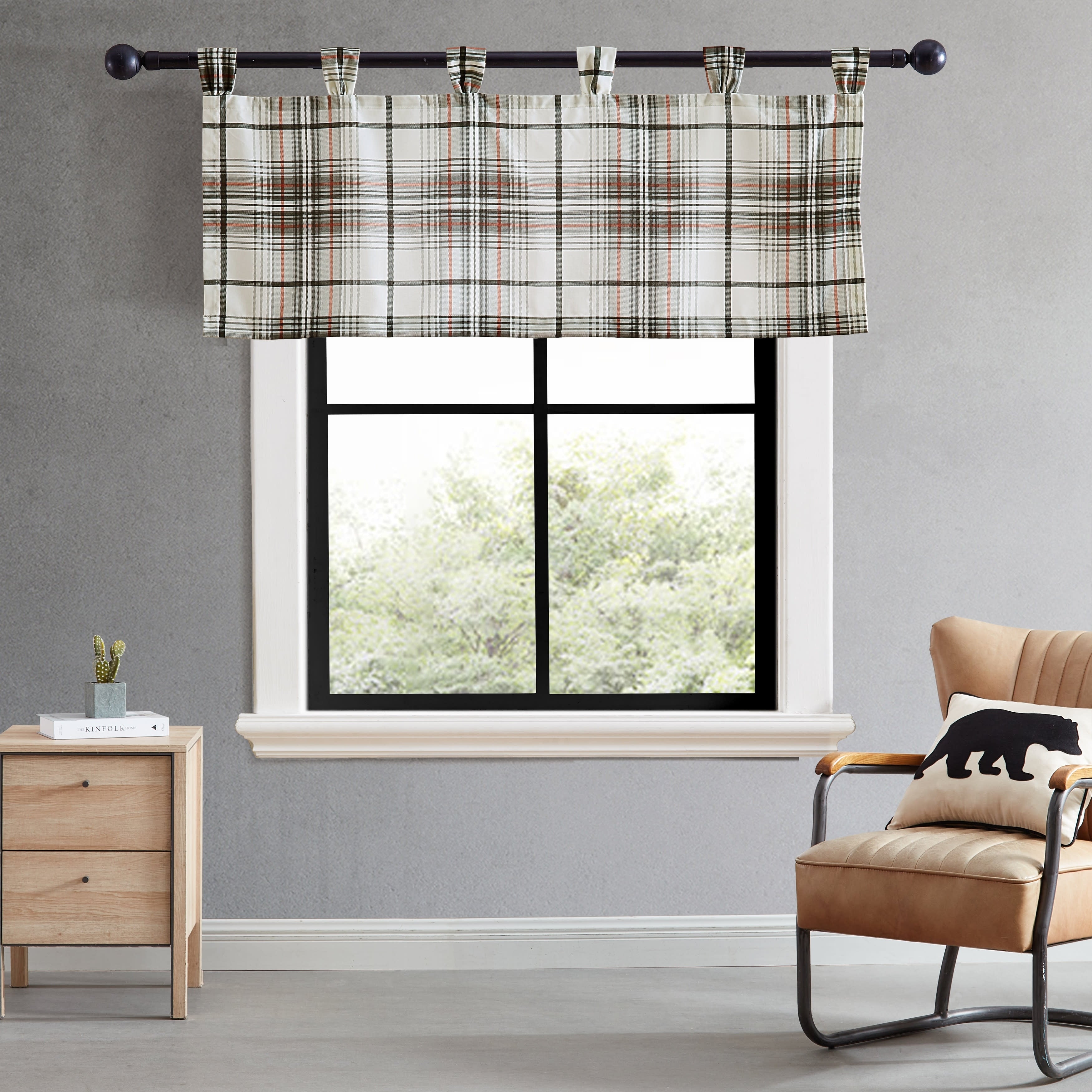 Eddie Bauer Alder Plaid Grey Tab Top Window Valance - 50 x 20