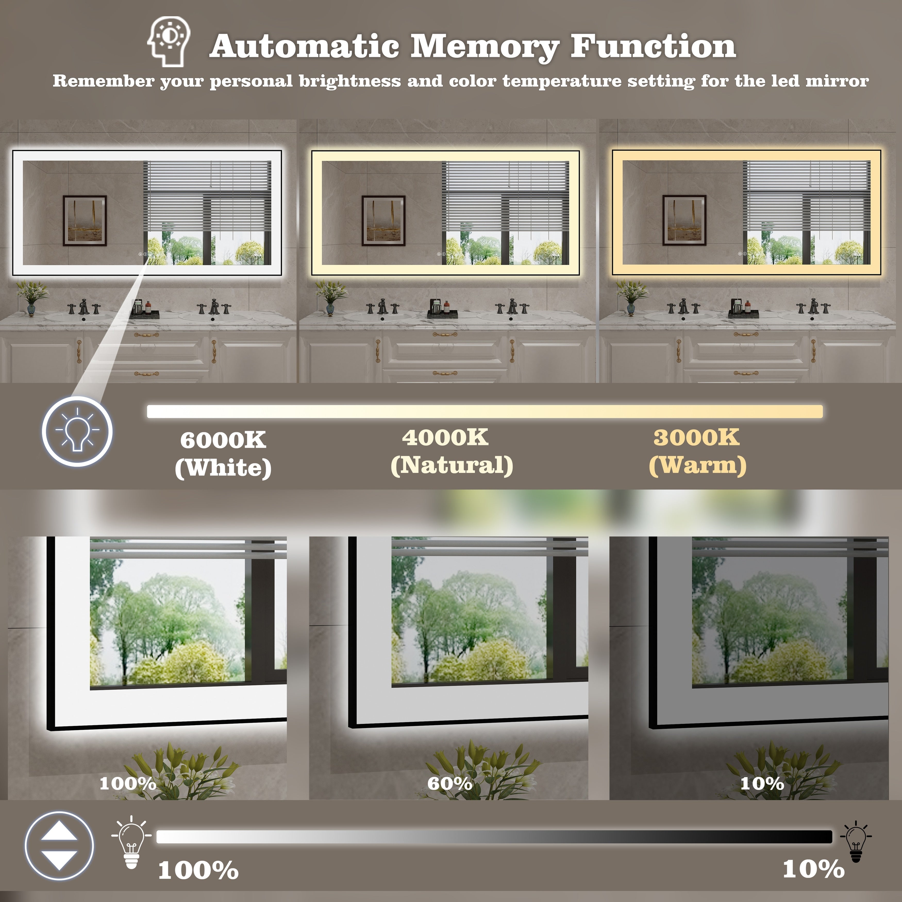 Rectangular Aluminum Framed Backlit and Front Light LED Wall Bathroom Vanity Mirror in Black - N/A