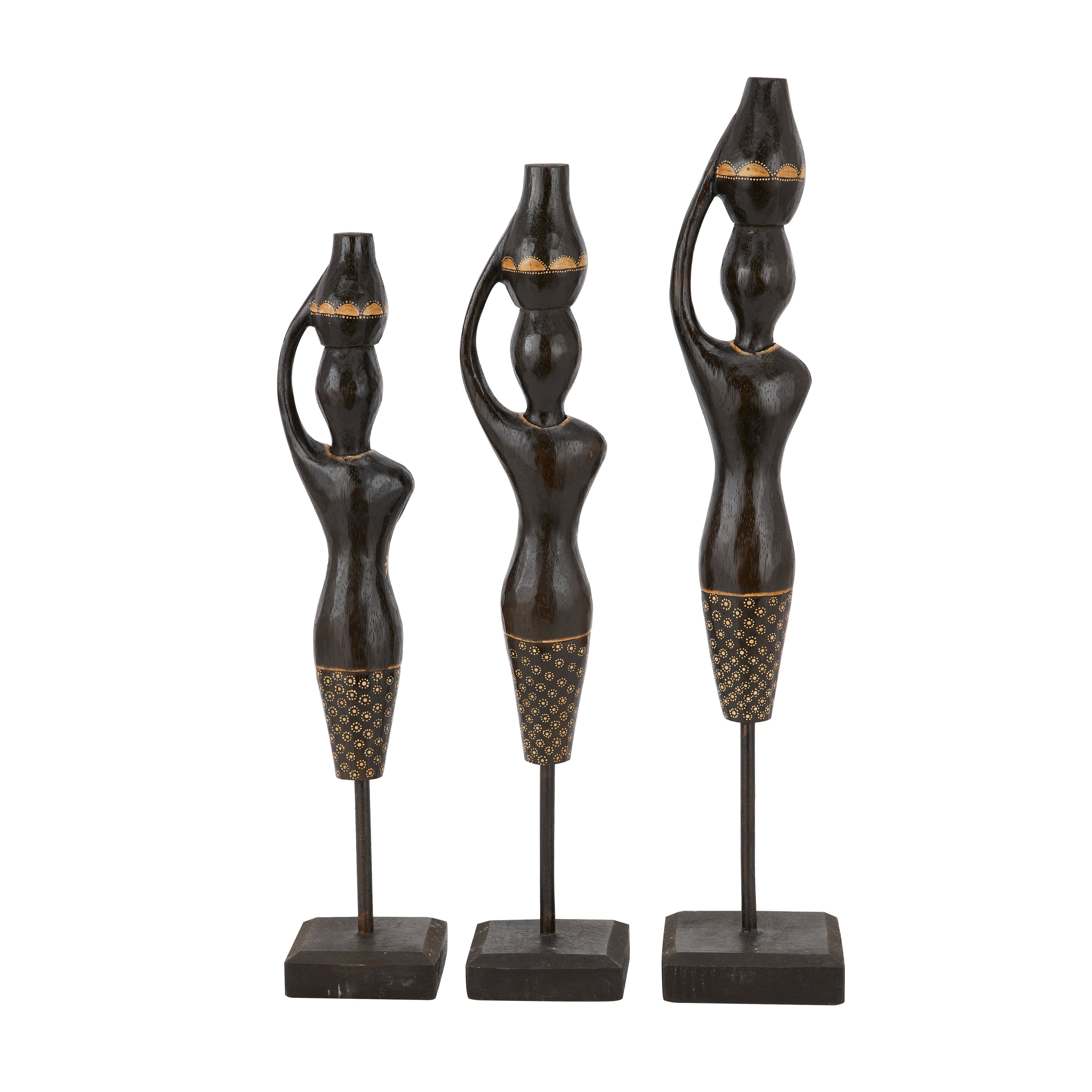 Black Wood Bohemian Sculptures (Set of 3) - S/3 23, 21, 20H