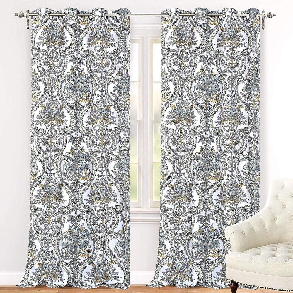 Porch & Den Flagstone Flagston Floral Leaves Blackout Curtain Panel Pair - 52 width x 84  length