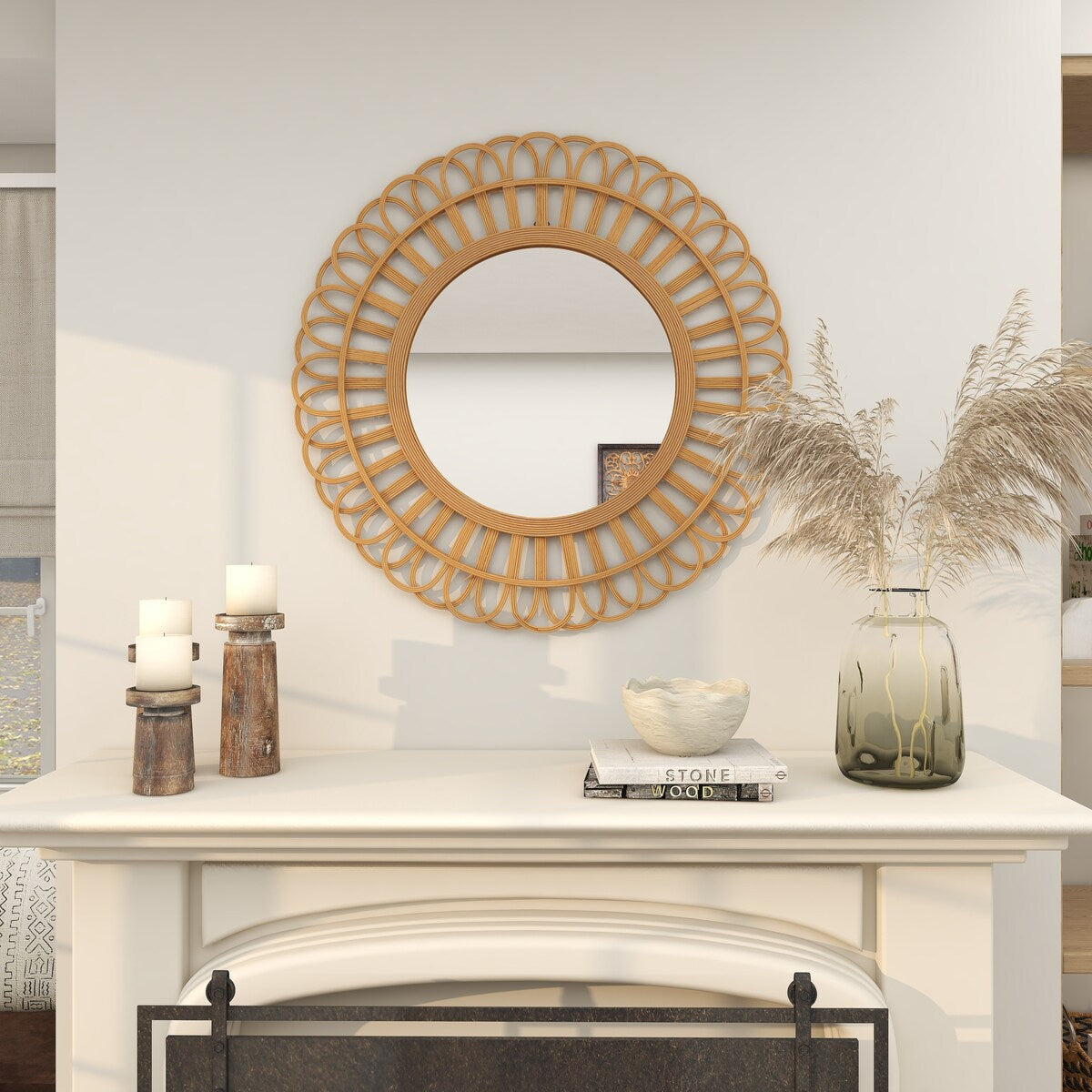 Rattan Starburst Handmade Room Wall Mirror - Brown - Roche River Decor