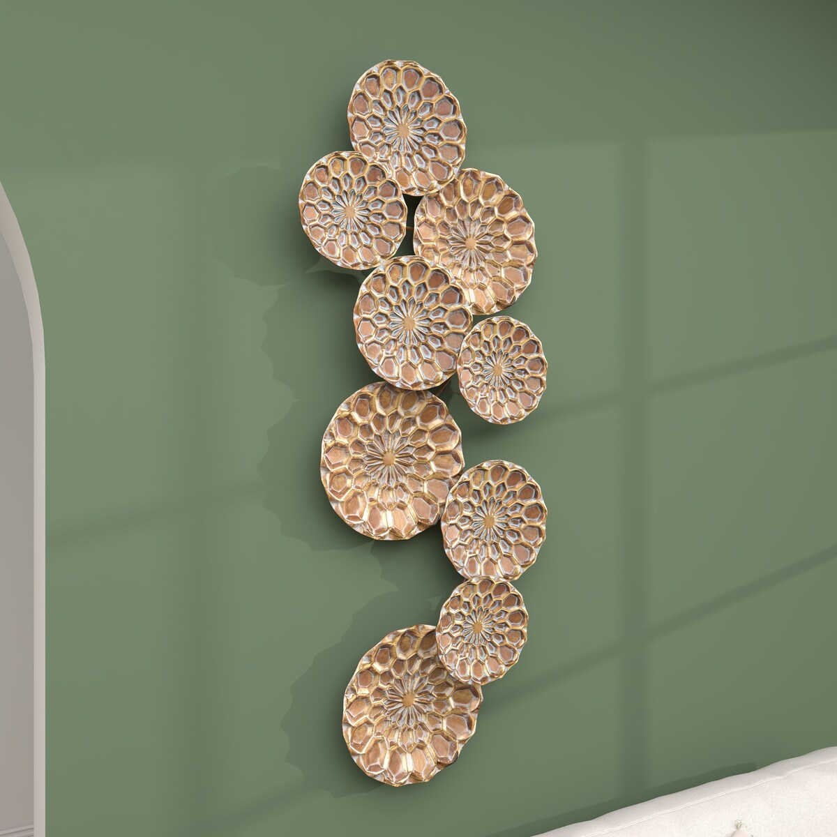 Metal Plate Embossed Floral Home Wall Decor with Teal Accents - Gold - Roche River Decor