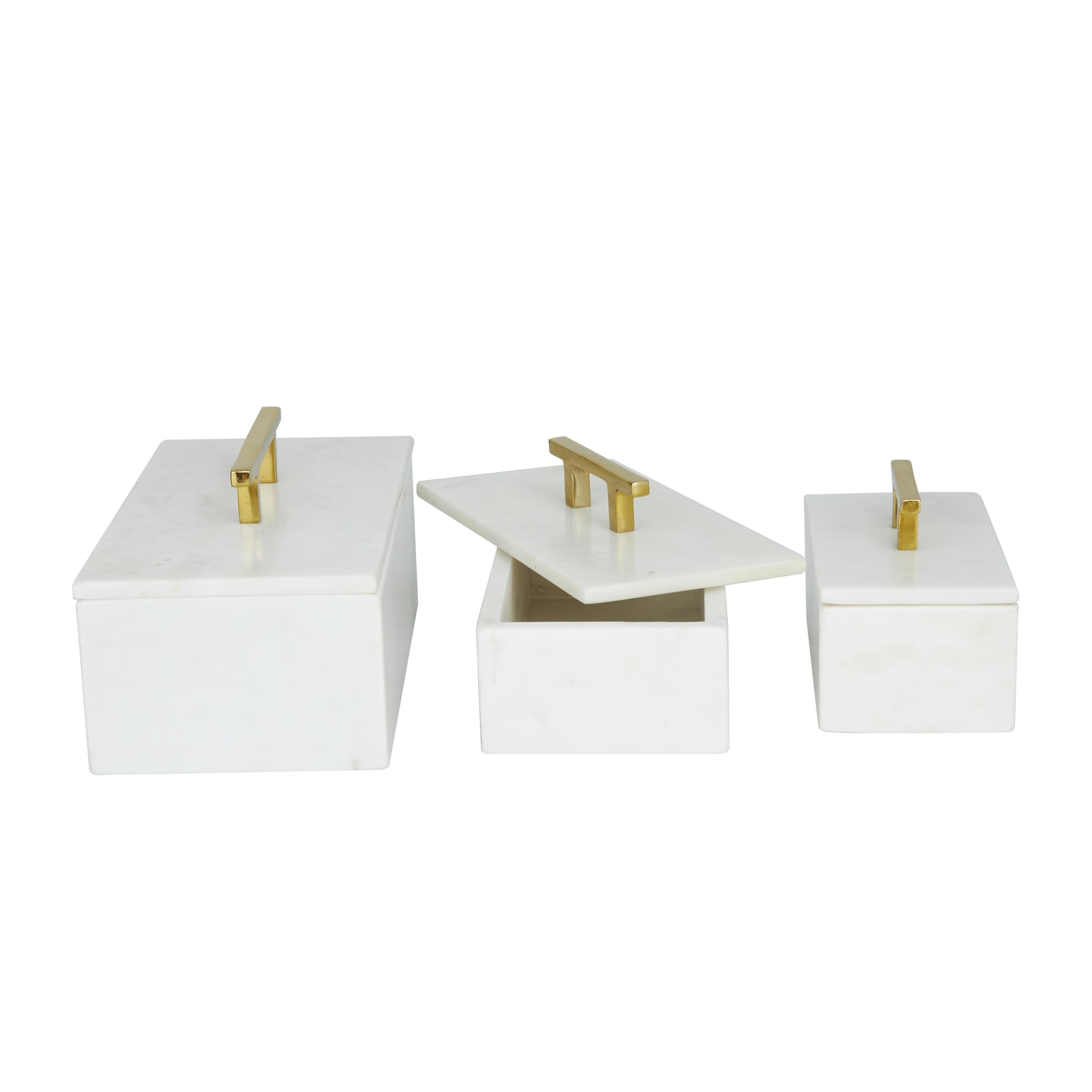 Marble Decorative Box with Gold or Silver Aluminum Handle Set of 3 - Black, White, or Green - Roche River Décor