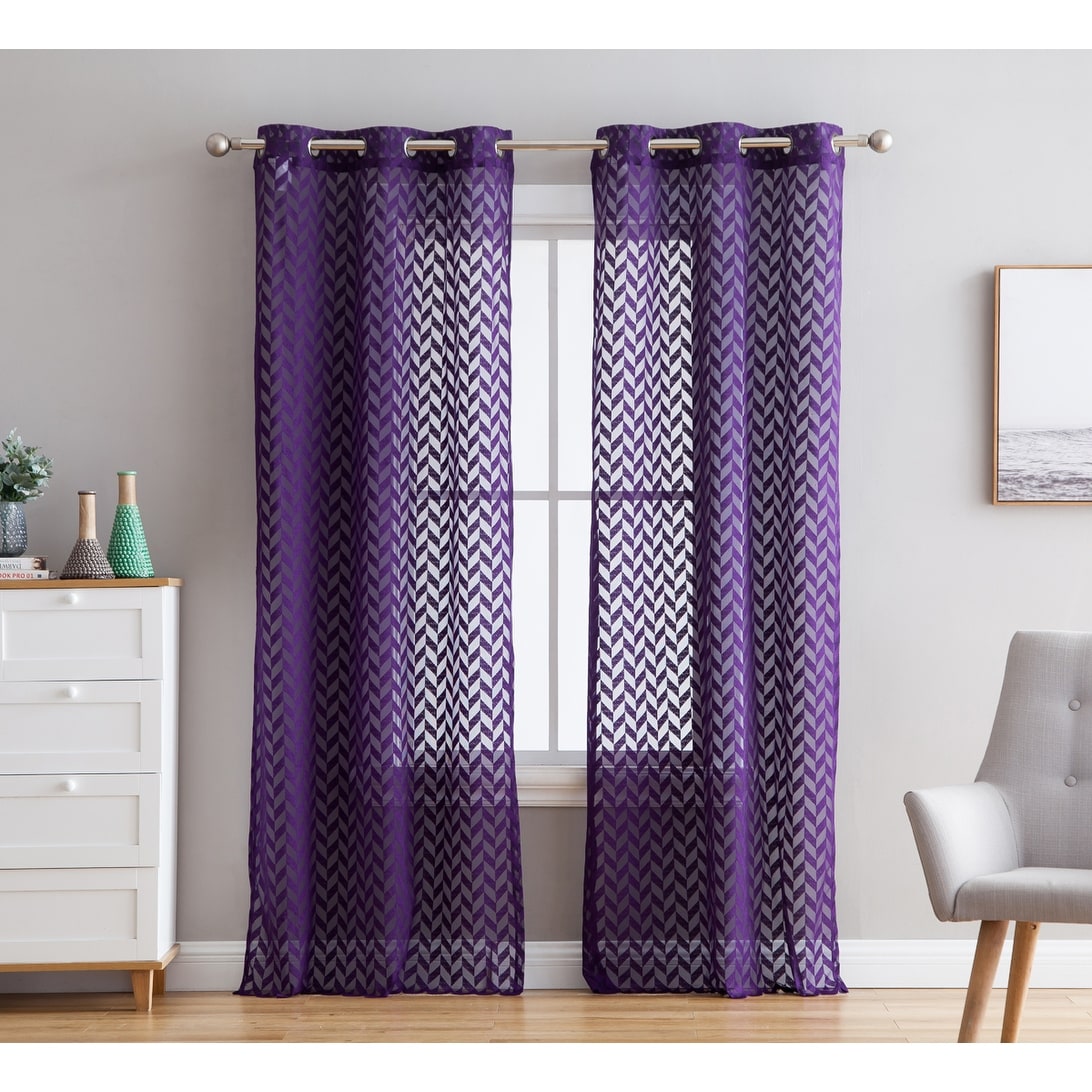 HLC.me Herringbone Lace Thick Semi Sheer Premium Grommet Top Window Curtain Panels Kids Room & Bedroom - Set of 2 Panels