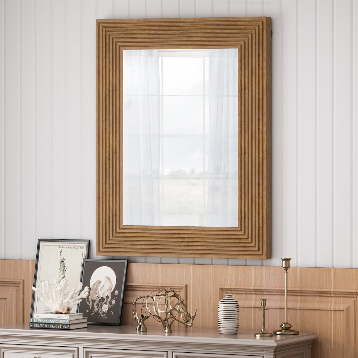 Rectangle Decorative Wall Hanging Mirror - Brown