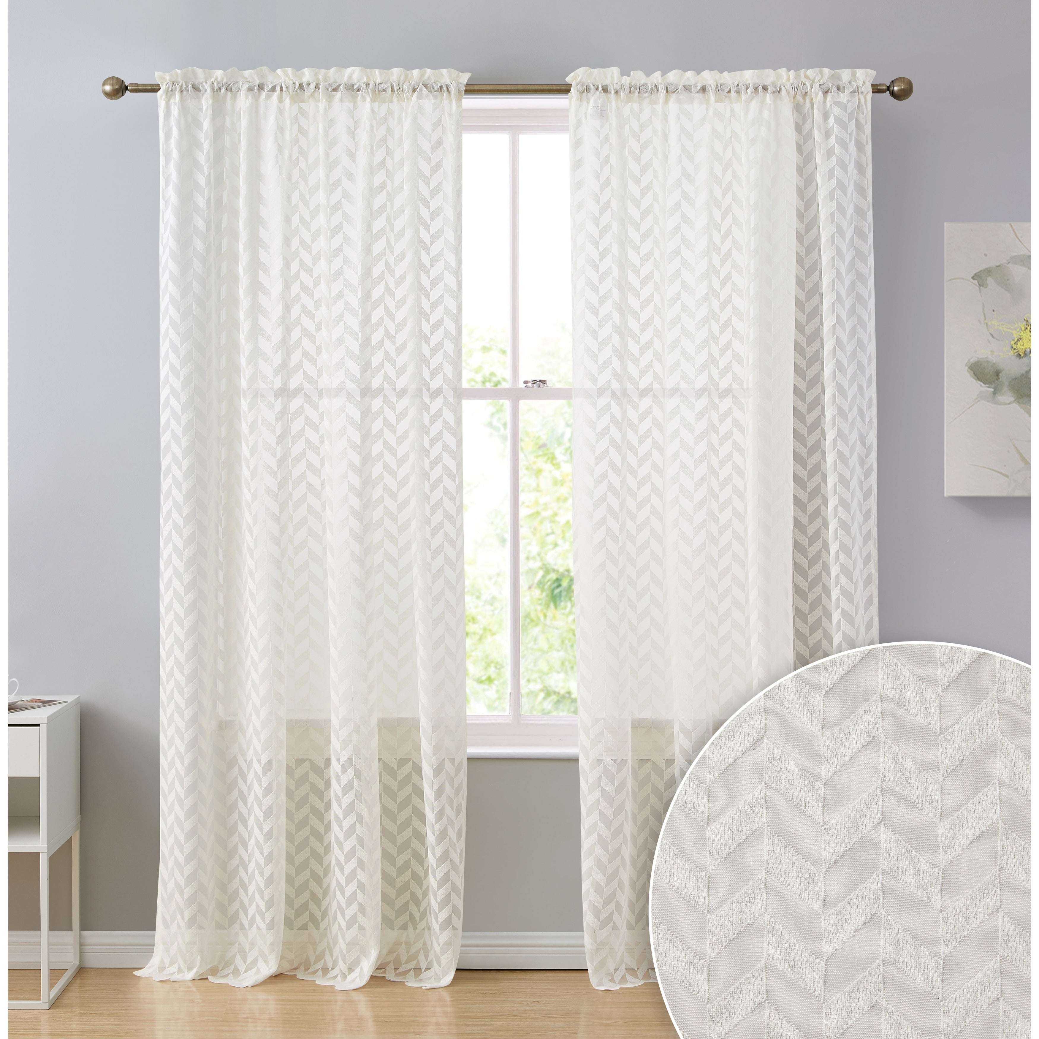 HLC.me Herringbone Lace Thick Semi Sheer Premium Grommet Top Window Curtain Panels Kids Room & Bedroom - Set of 2 Panels